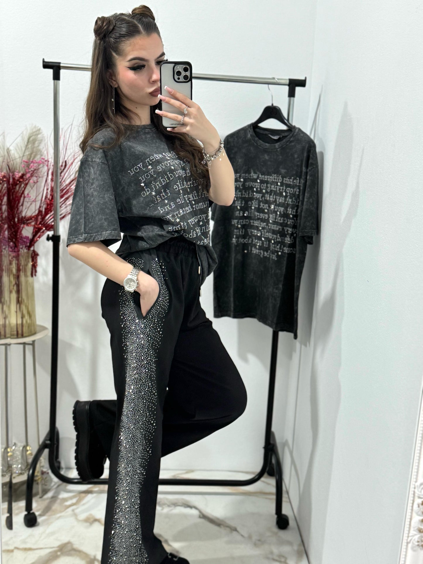 Pantaloni evazati cu cristale Sparkle