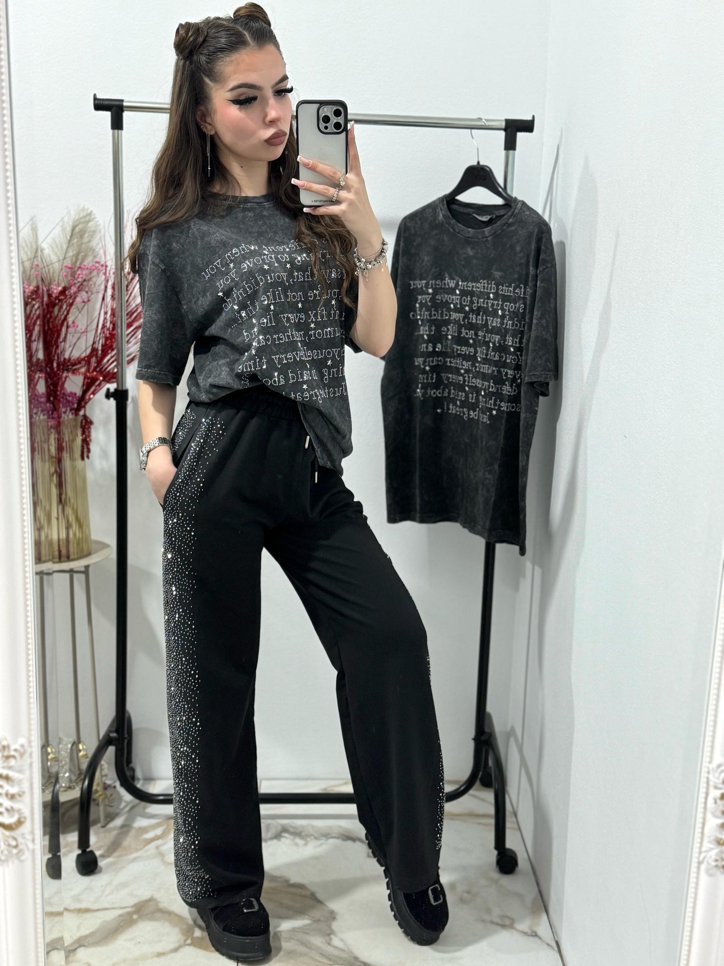 Tricou dama oversize Grey Letter