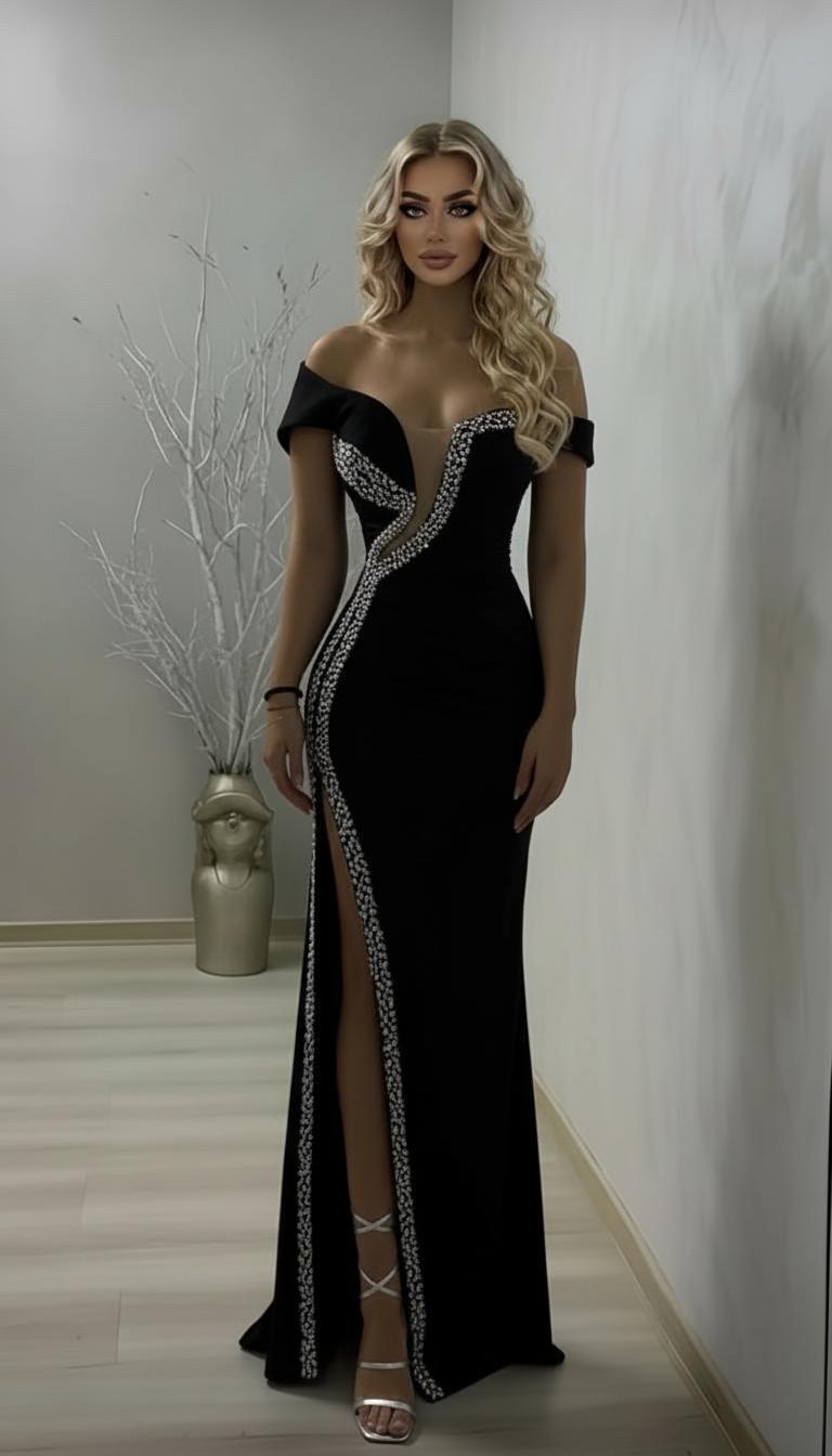 Rochie lunga neagra eleganta tip sirena Katherine