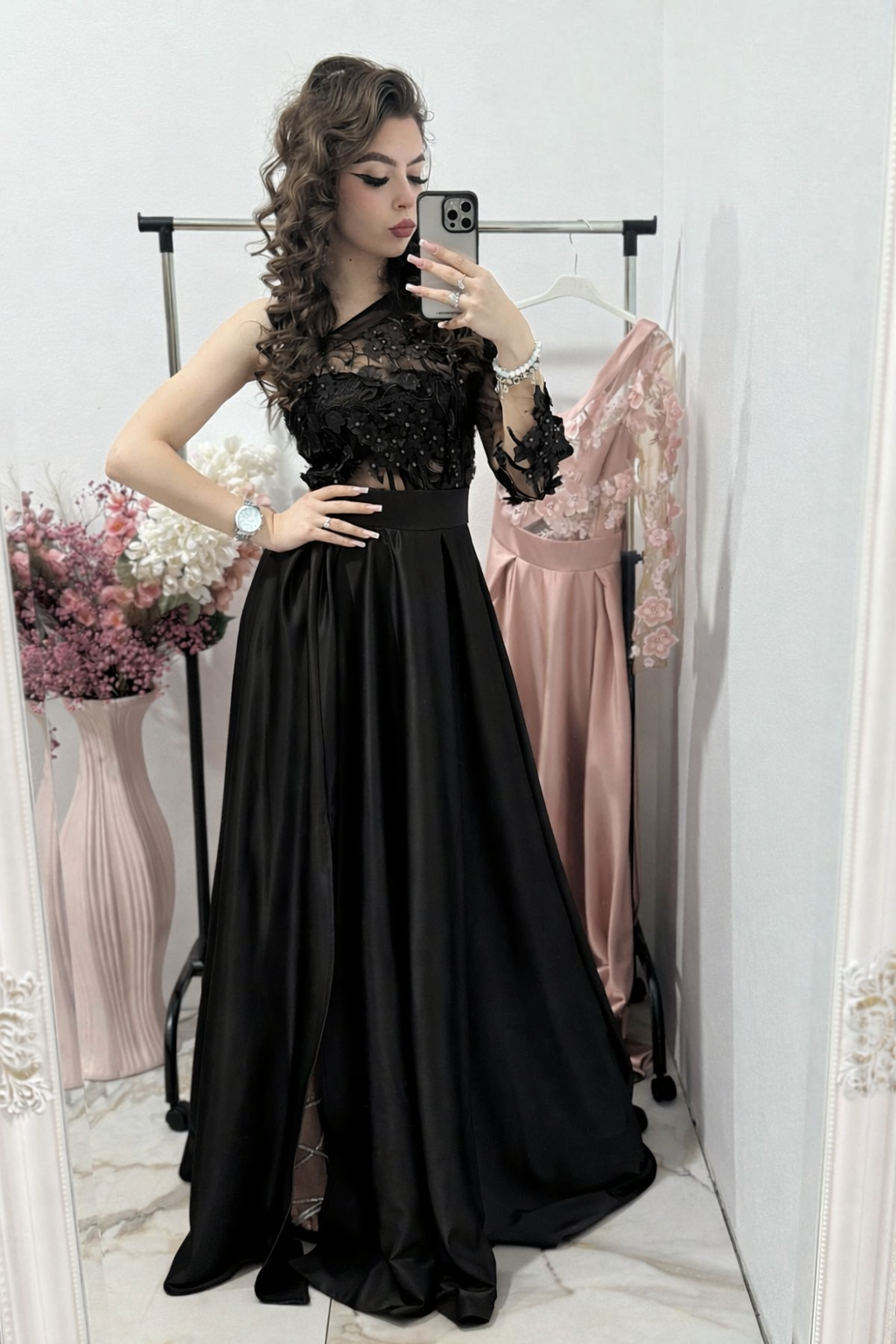 Rochie lunga din tafta neagra Elegance