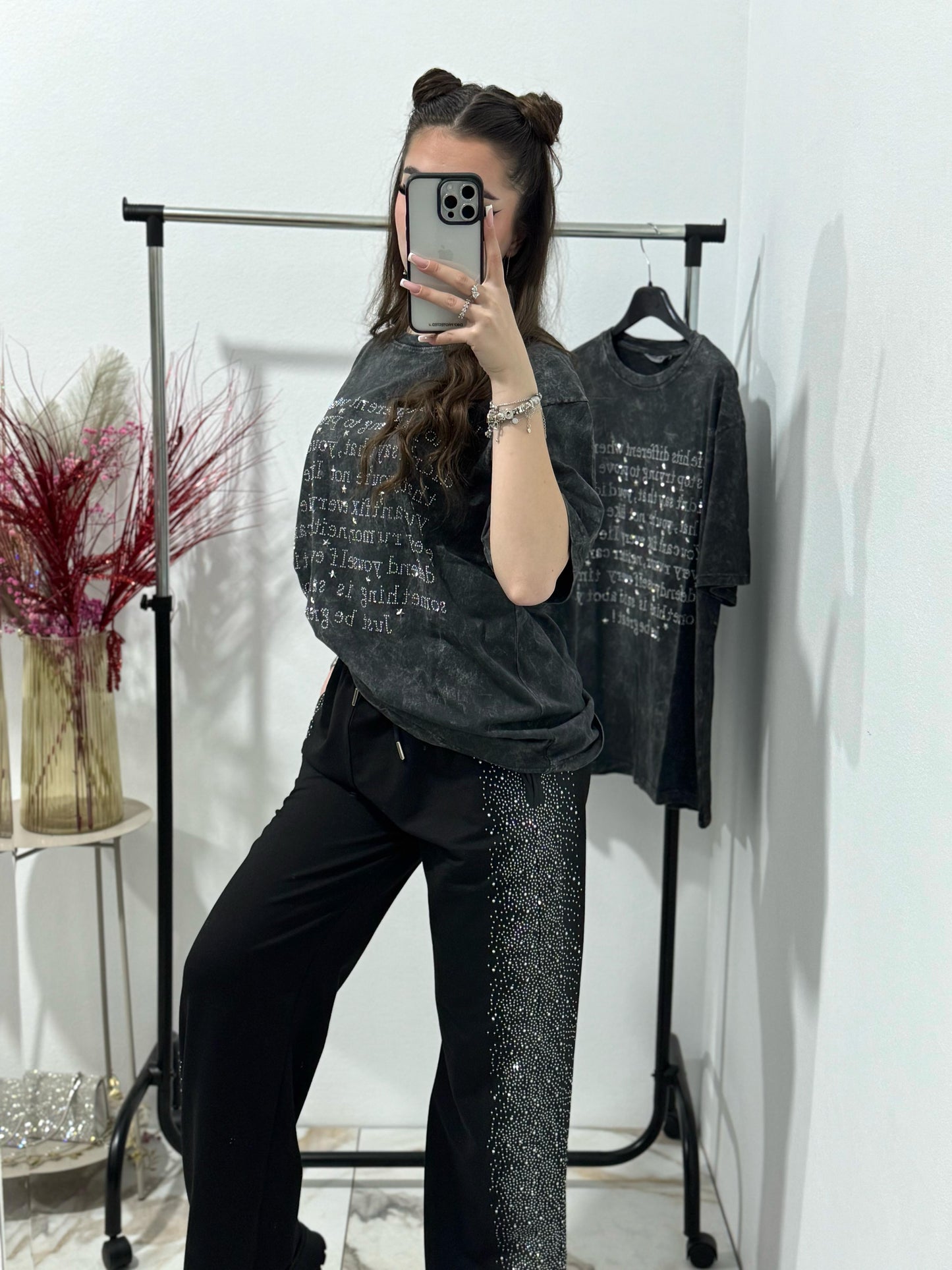 Pantaloni evazati cu cristale Sparkle