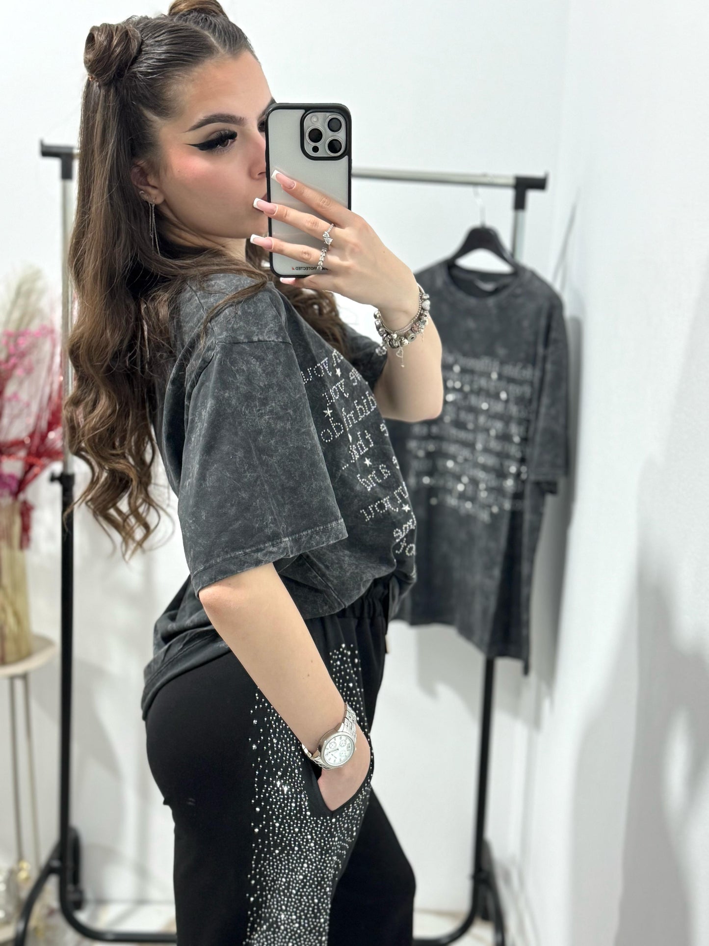 Tricou dama oversize Grey Letter