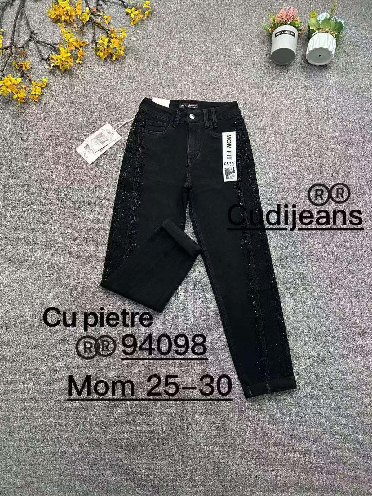 Blugi negri Momfit cu cristale negre 94098