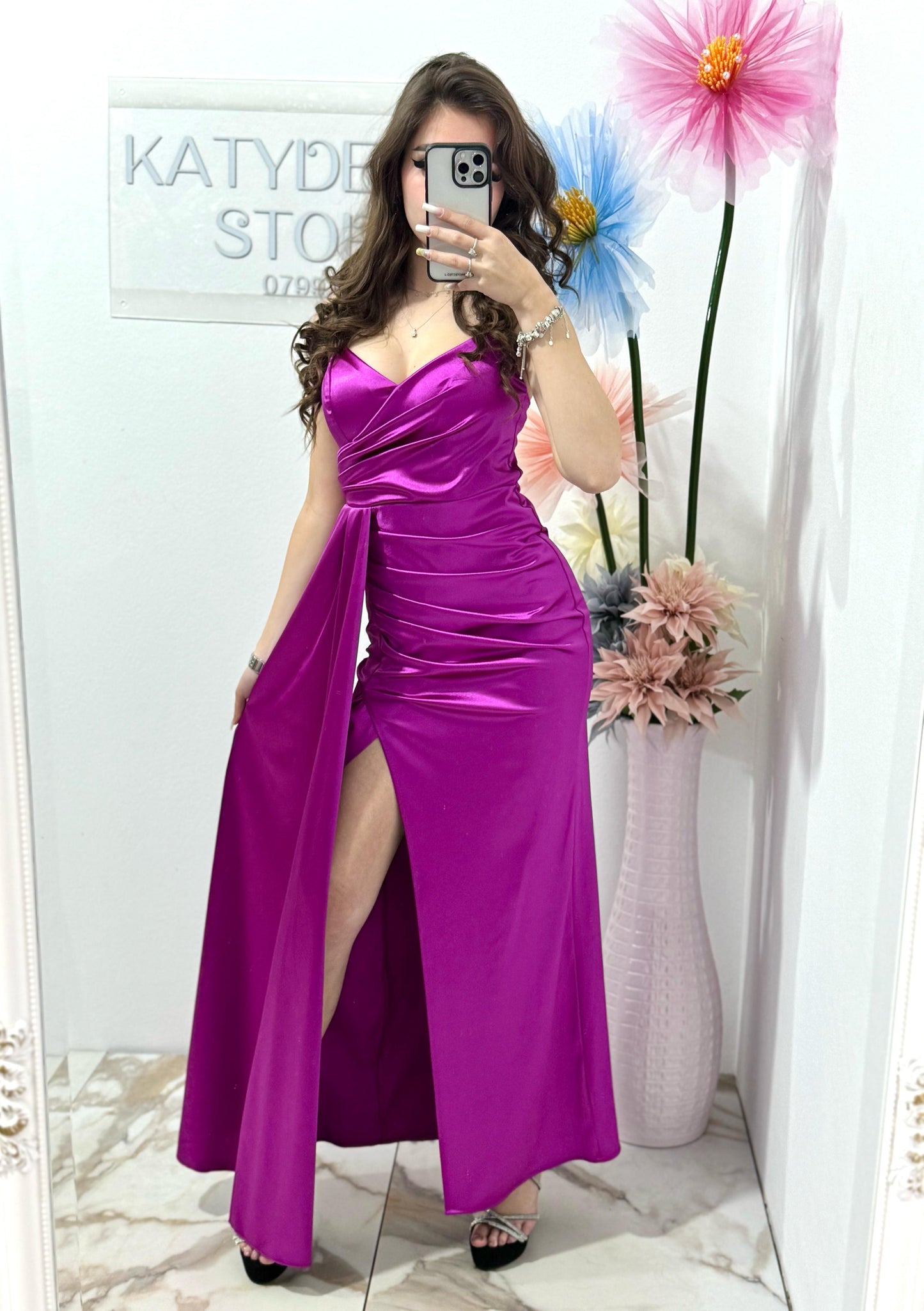 Rochie lunga eleganta fucsia Monique