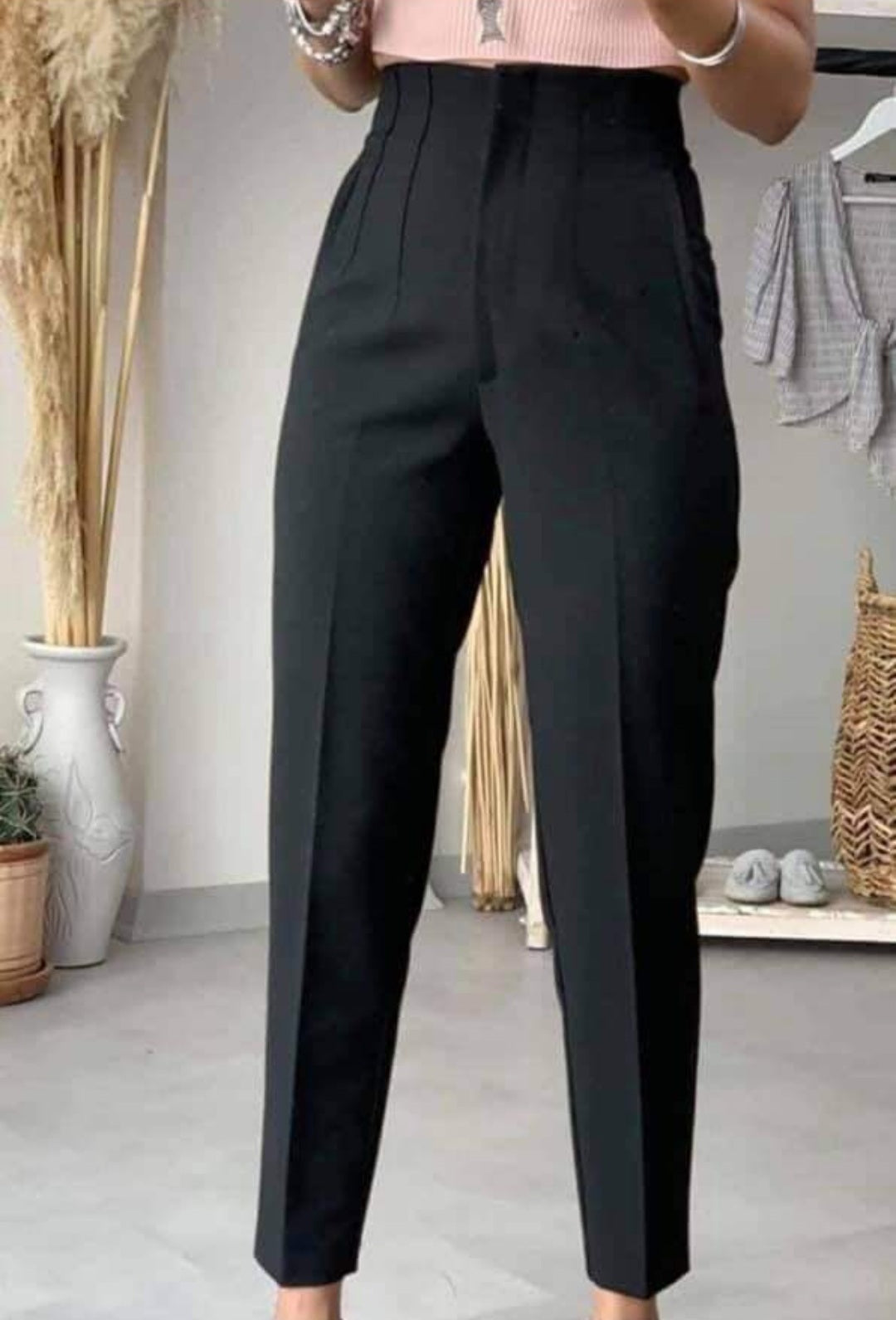 Pantalon negru cu talie inalta Caroline