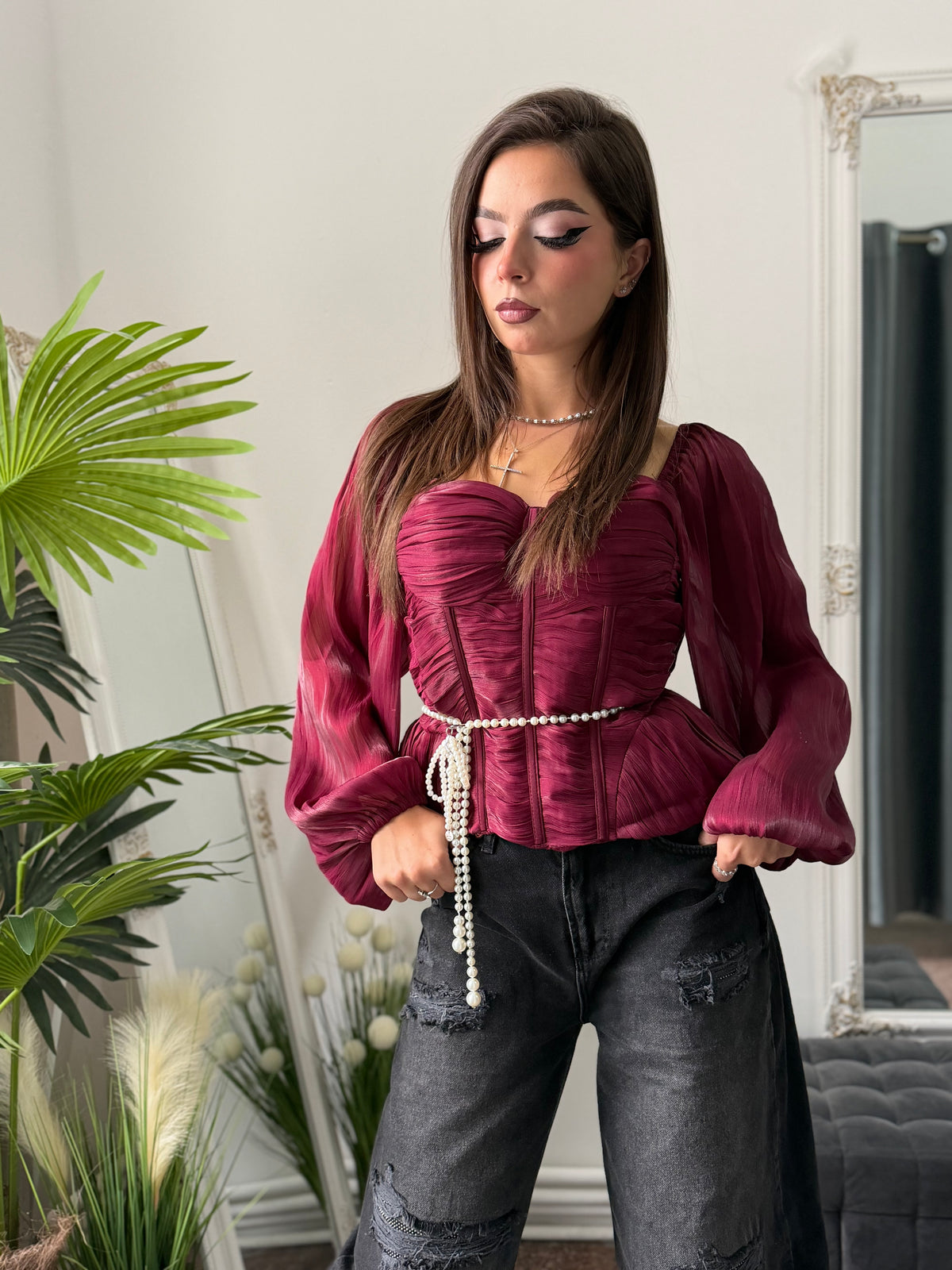 Top satinat burgundy