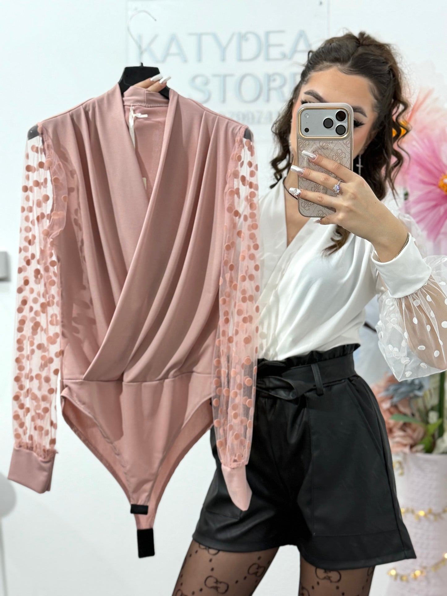 Body elegant cu mânecă din dantelă ELIZA