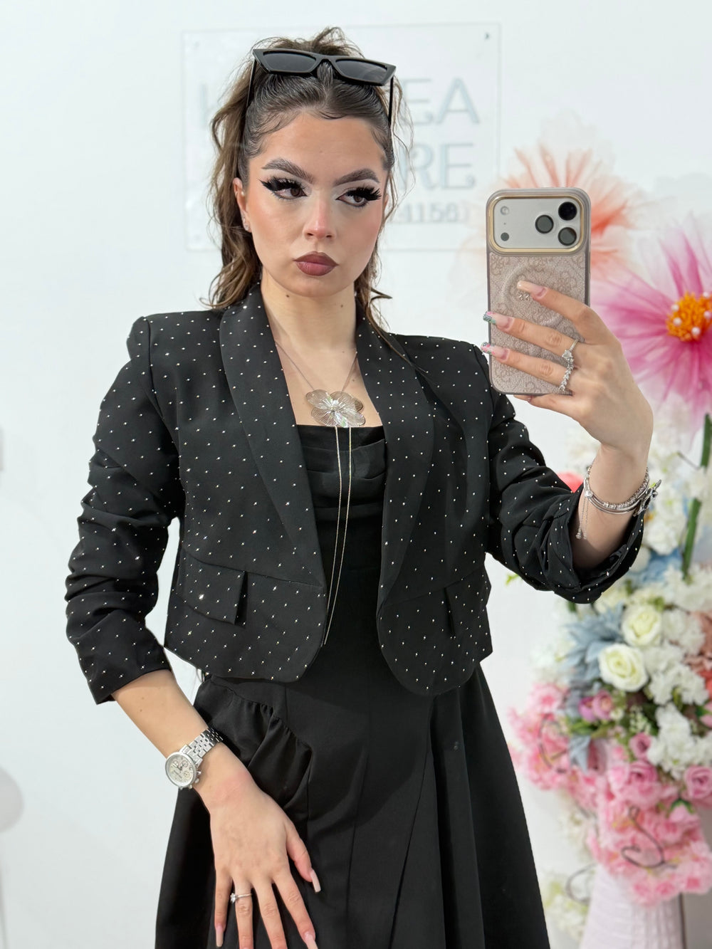 Sacou elegant cu cristale negru Karina