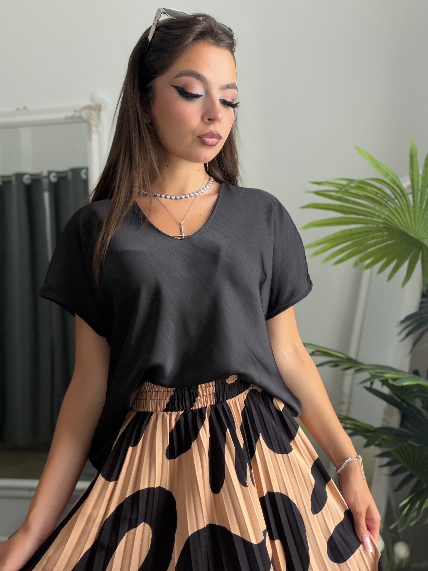 Cămașă satinata neagra KARLA