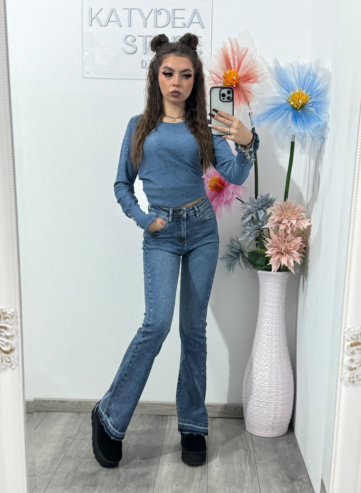 Jeans albaștri evazați MONALISA