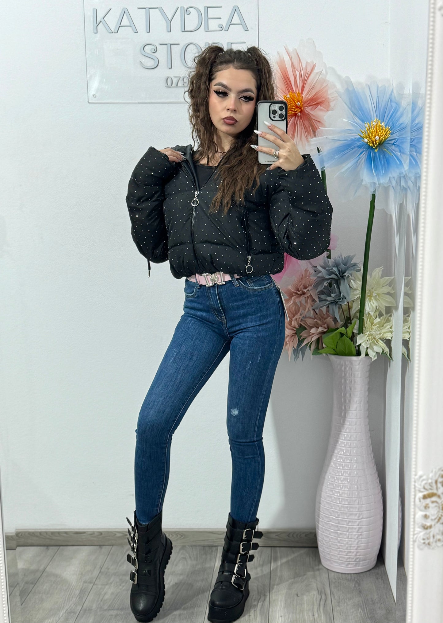 Geacă cu cristale argintii ștanțate ALEXA