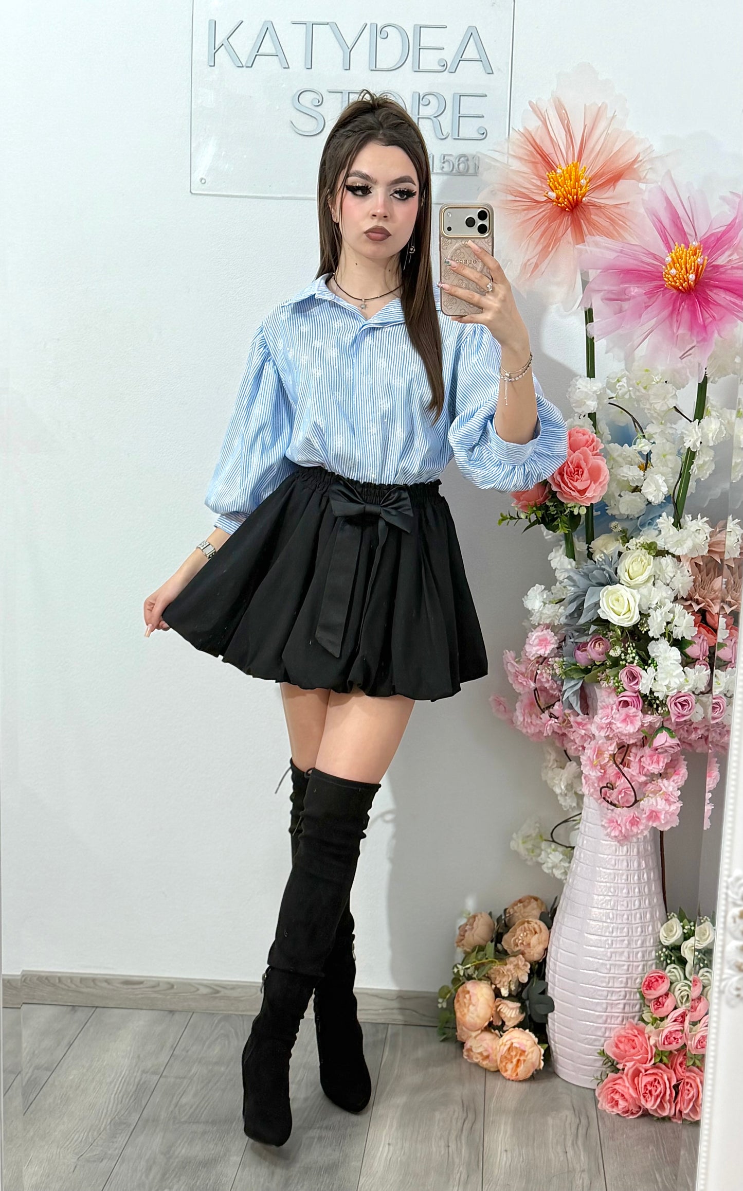 Cămașă delicată cu dungi și cristale ștanțate DELIA