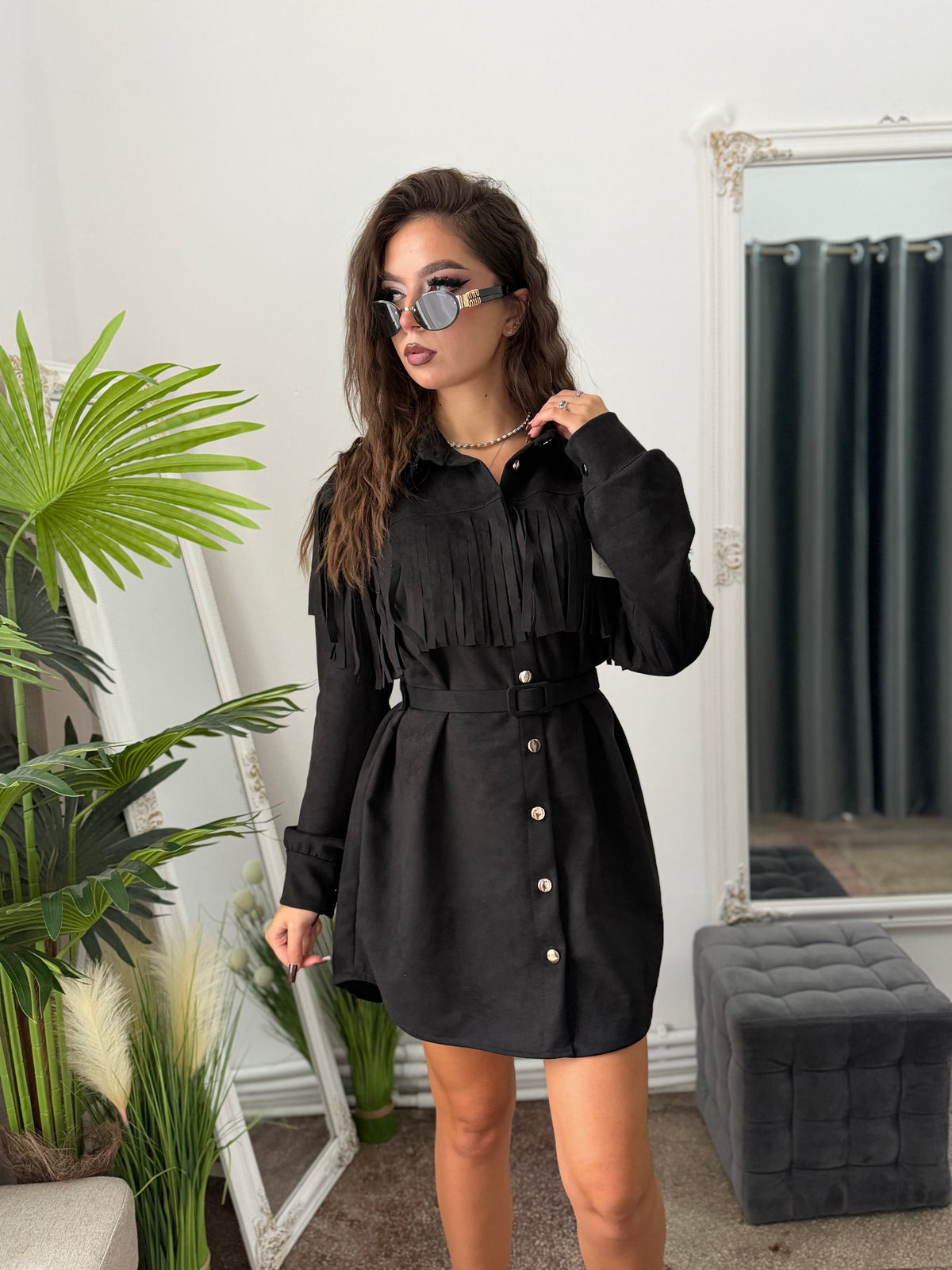 Rochie din piele întoarsă neagra