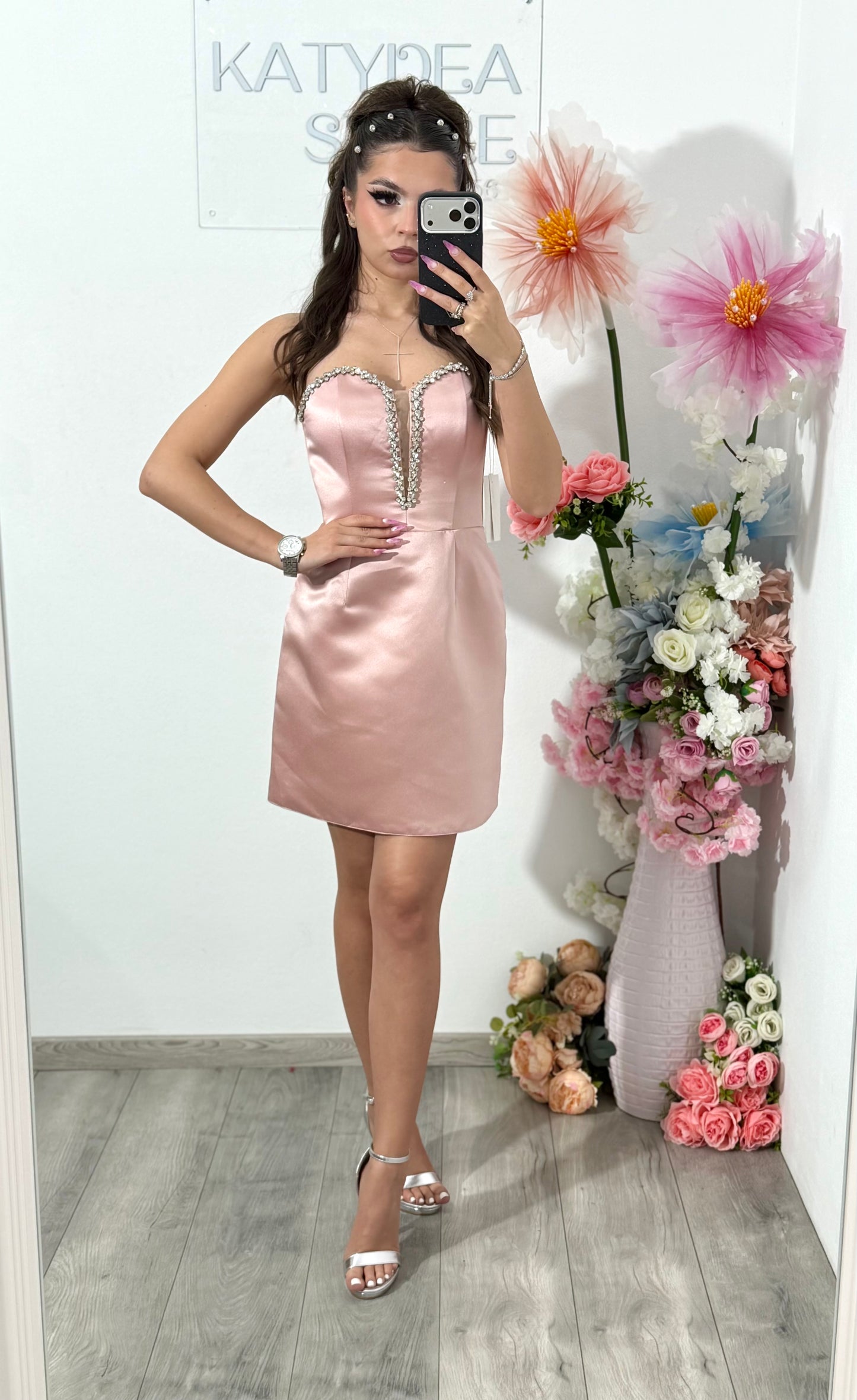 Rochie roz din tafta Camille