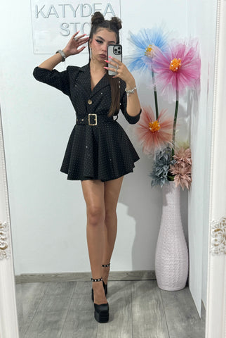 Salopetă neagra cu cristale argintii Melania