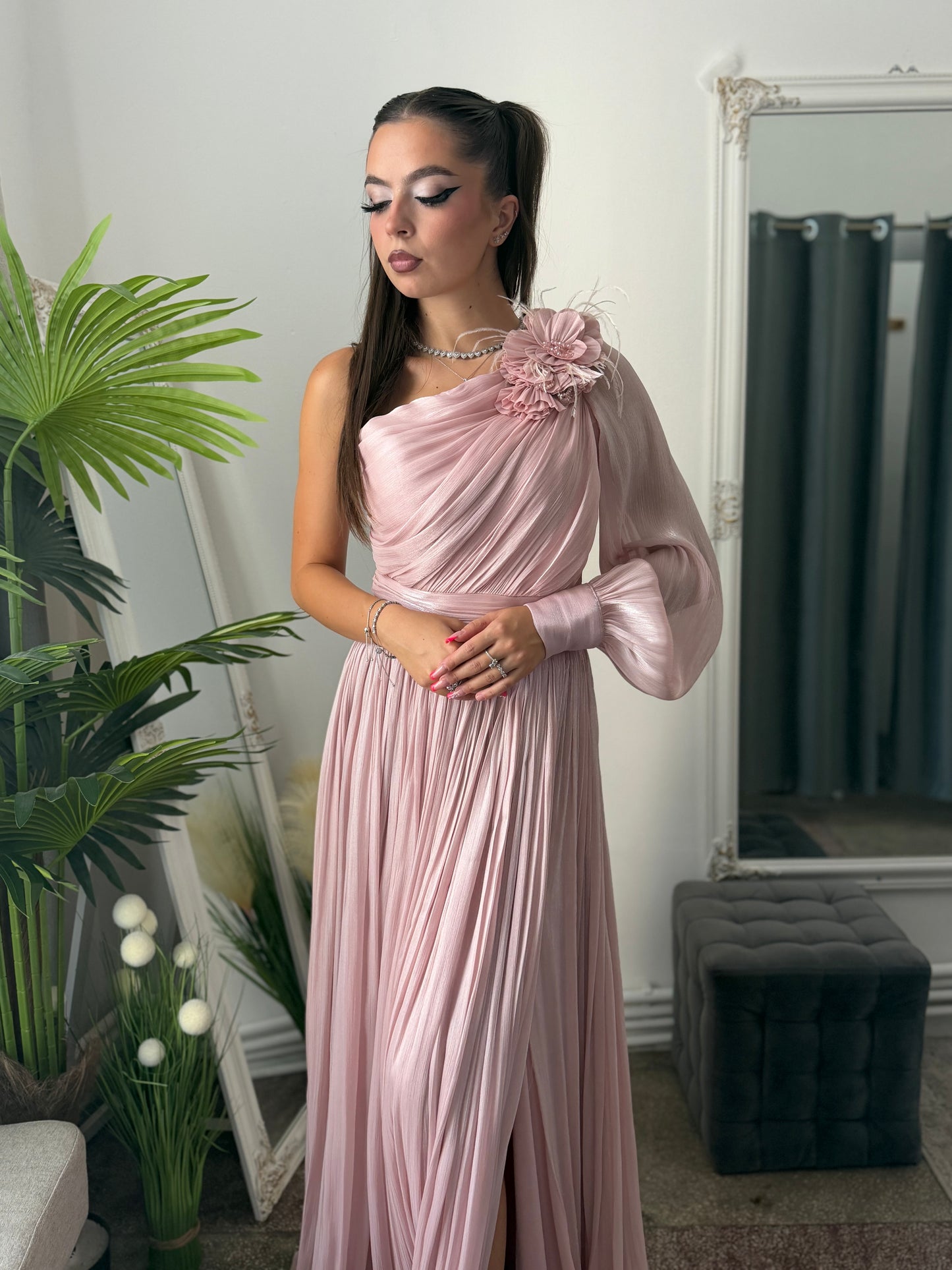 Rochie elegantă roz pudră VICTORIA