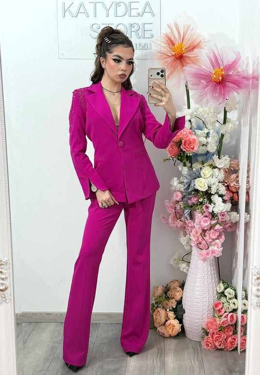 Compleu elegant cu detalii luxuriante fucsia  MAYA