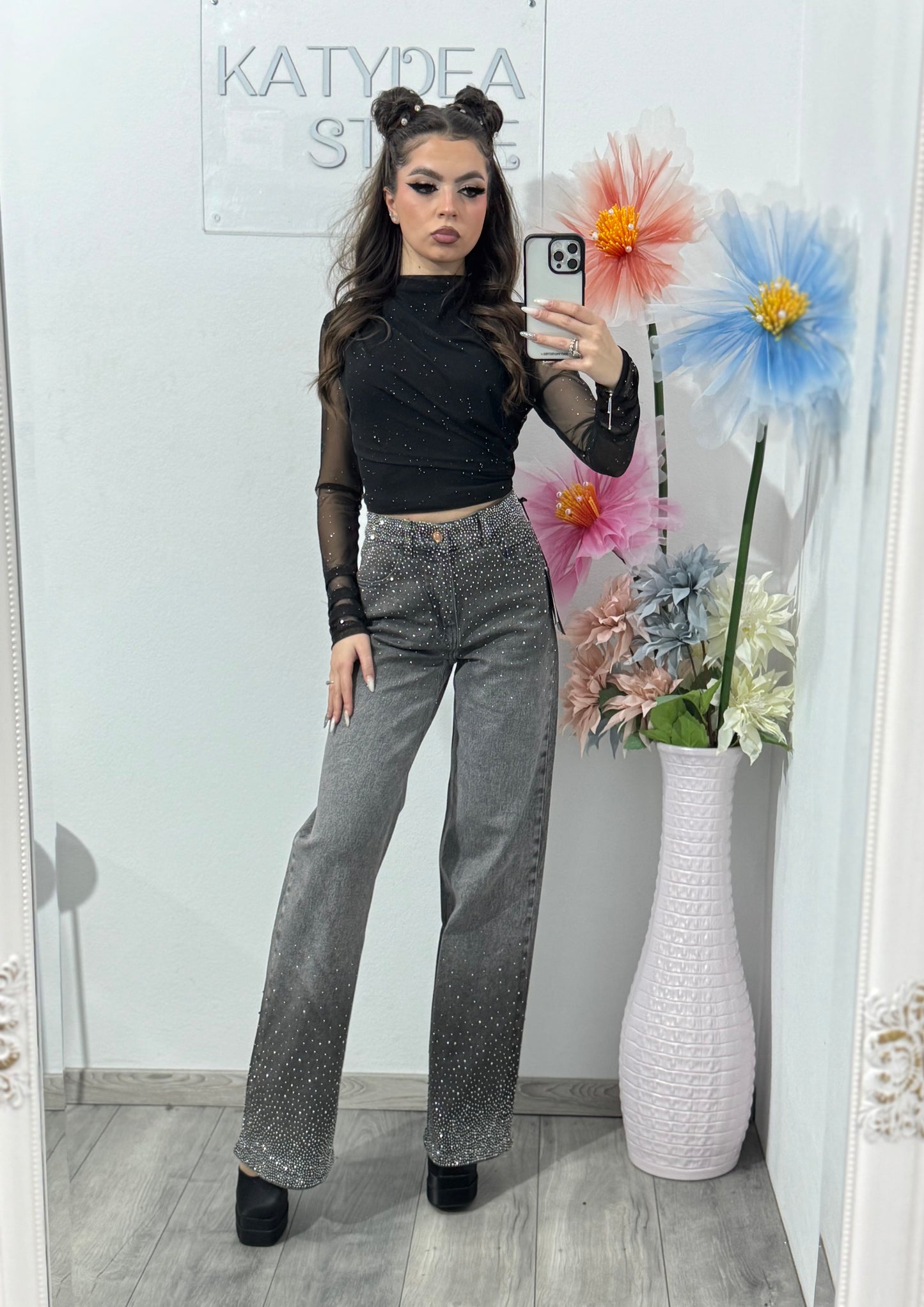 Jeans WIDELEG Grey ANNE