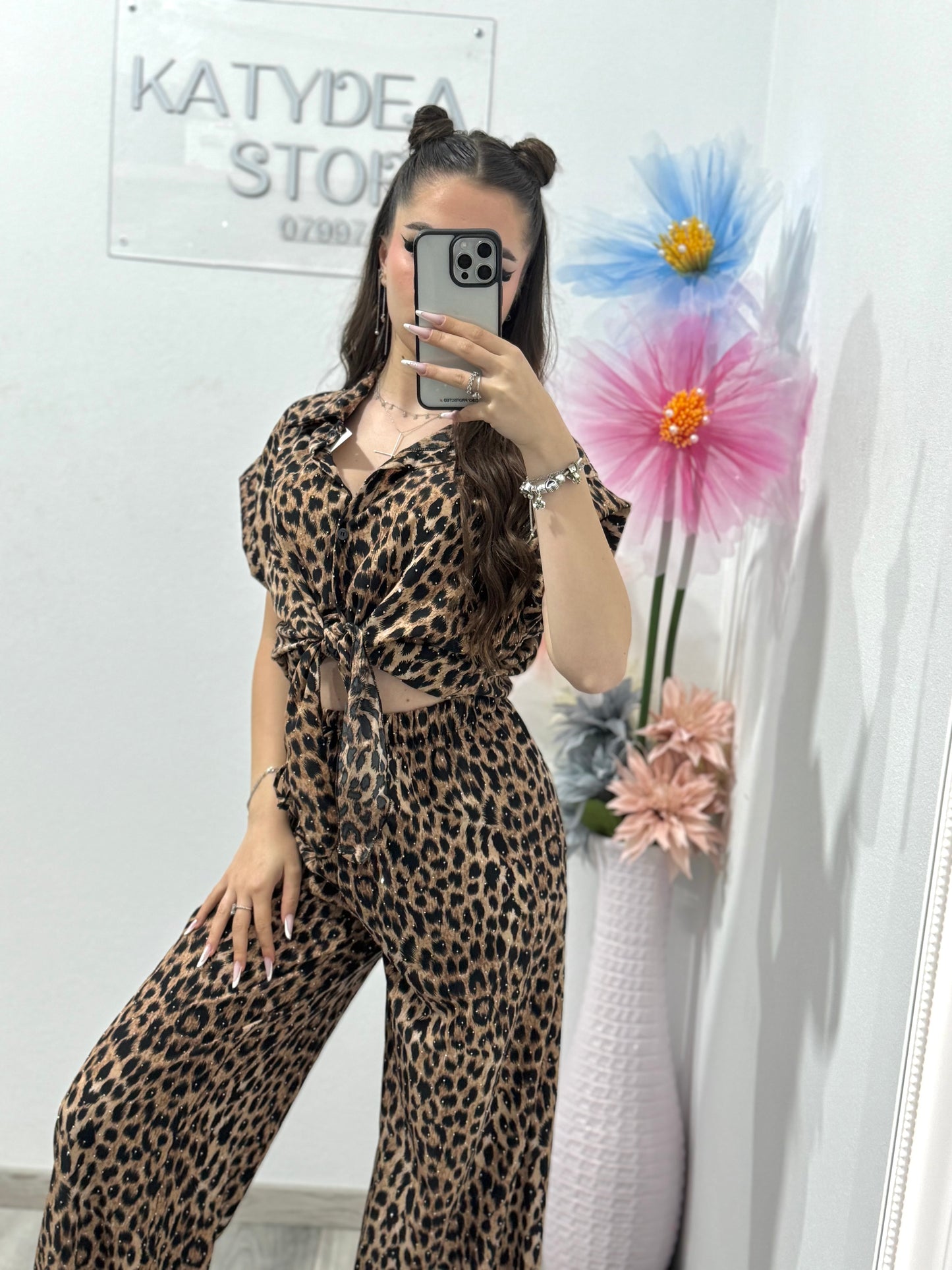 Compleu animal print cu cristale Roxanna