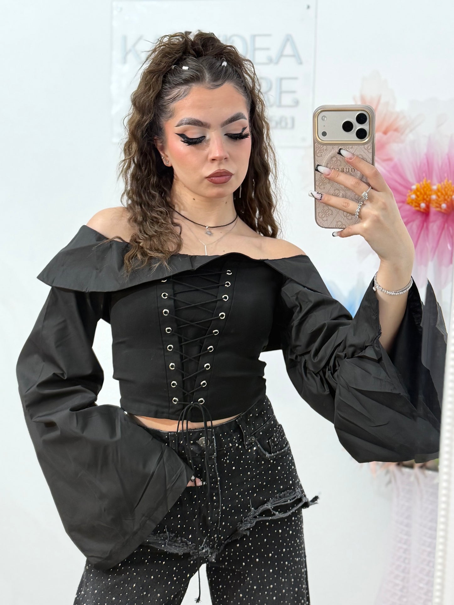 Top stil corset negru HERENA