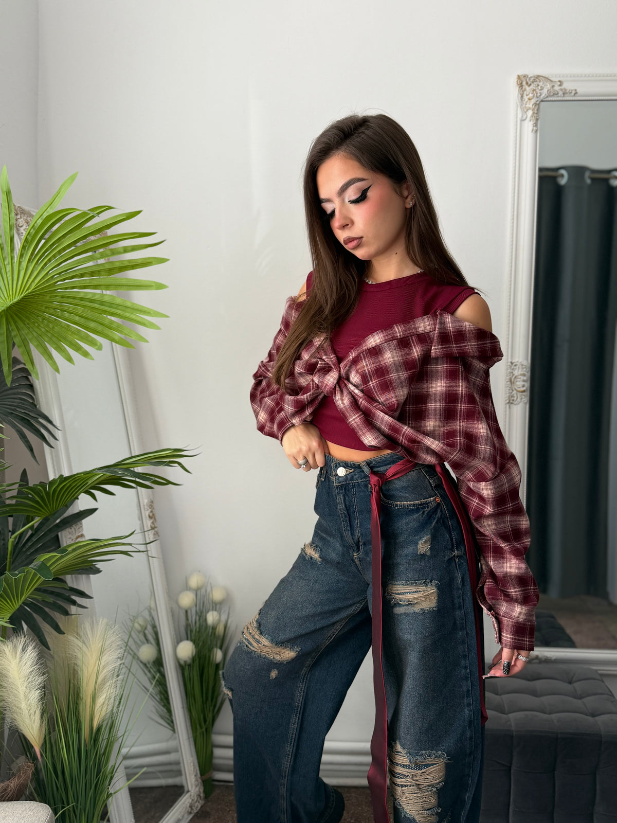 Jeans WideLeg albaștri cu cristale ARYA