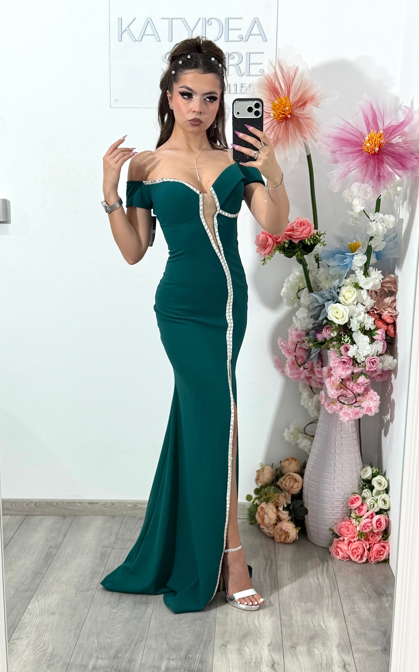 Rochie verde lunga tip sirena Katherine