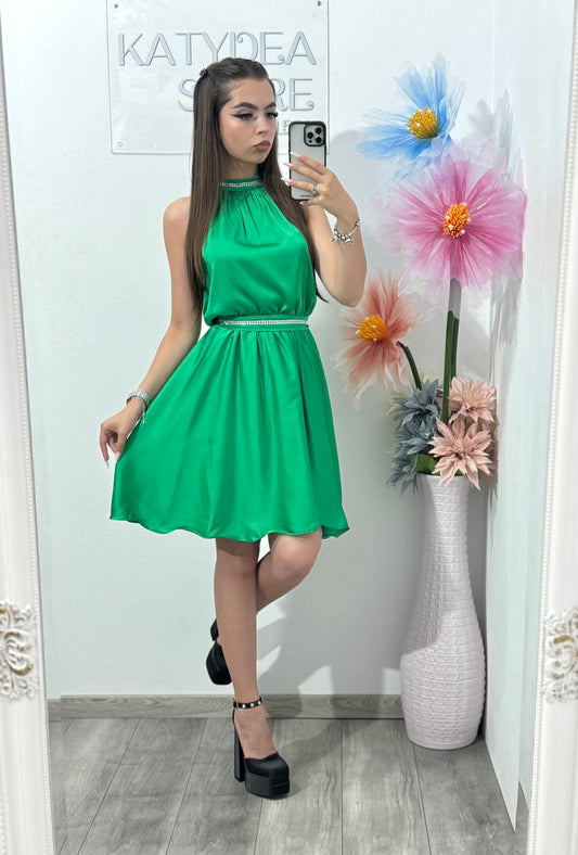 Rochie din satin verde Anastasia