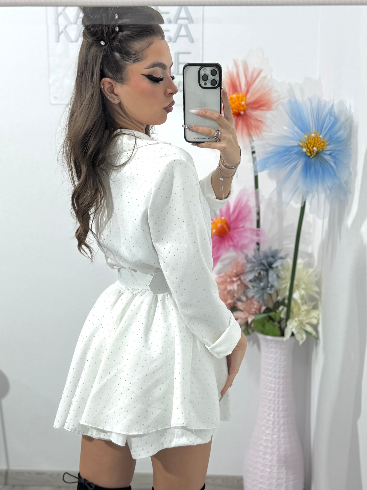 Salopetă albă cu cristale ștanțate MELANIA