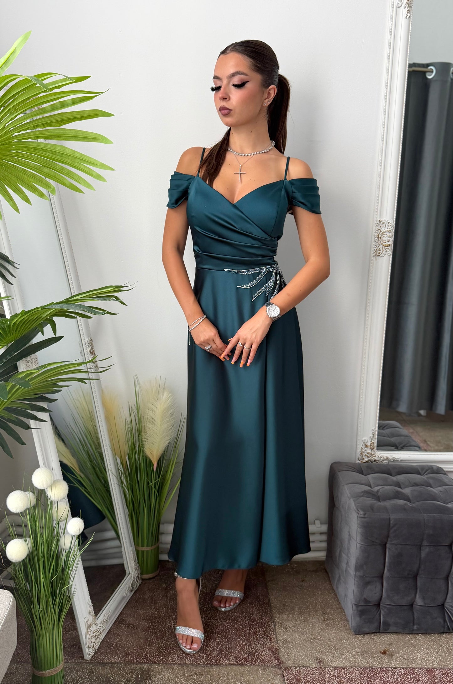 Rochie midi elegantă turcoaz KARINNA