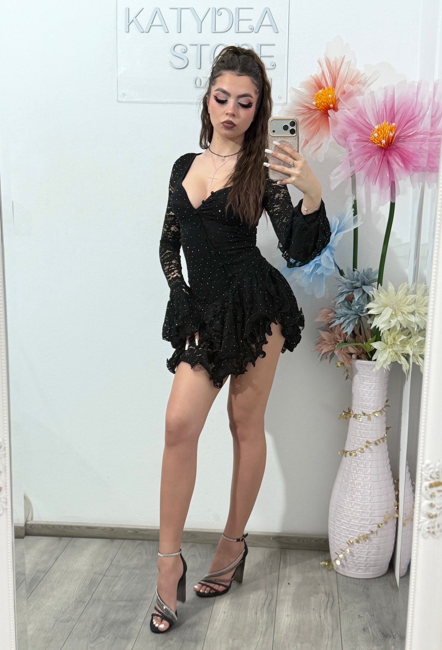 Salopetă din dantelă cu cristale ștanțate ALIS