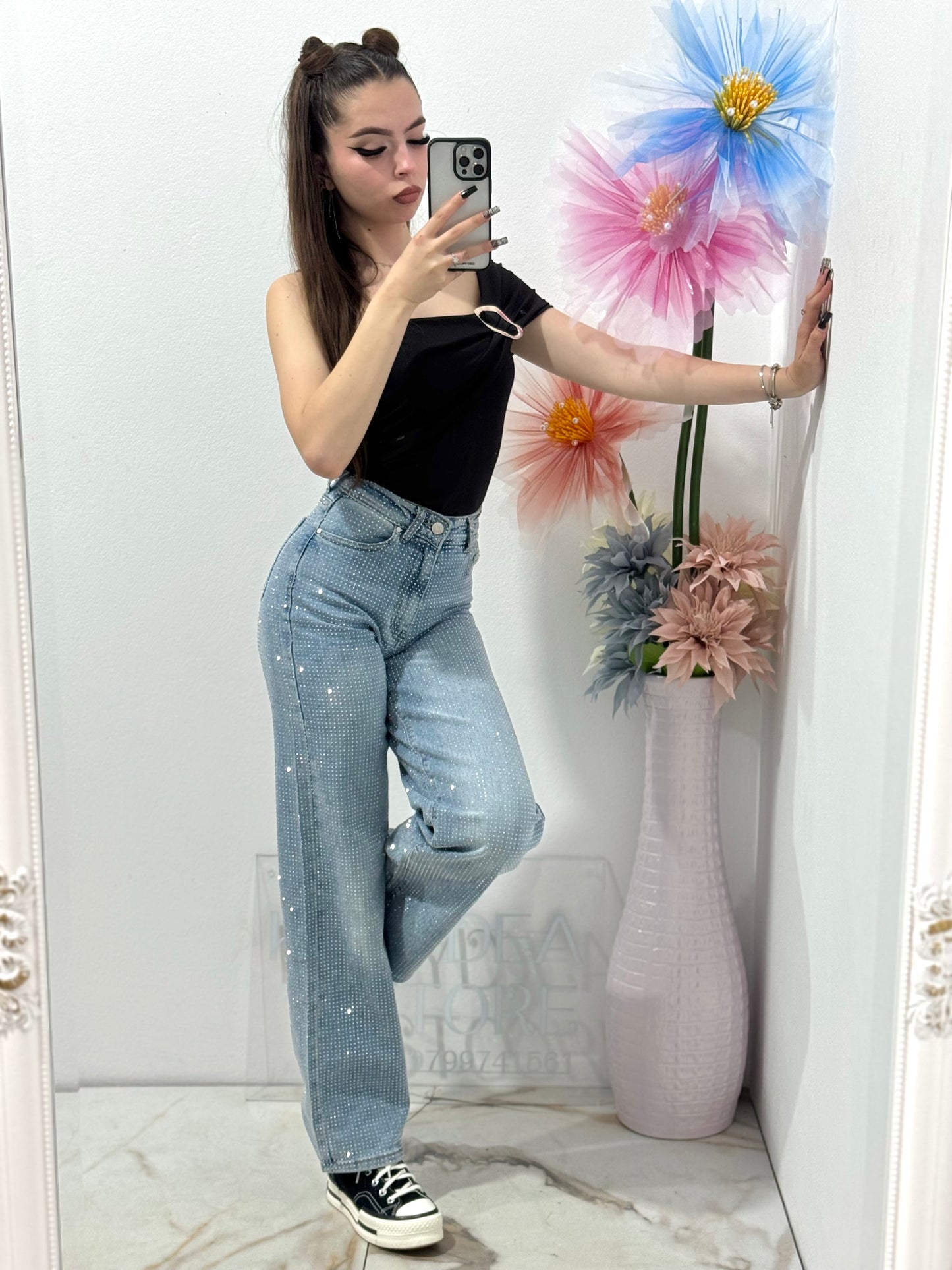 Blugi WideLeg full piatră Dennise