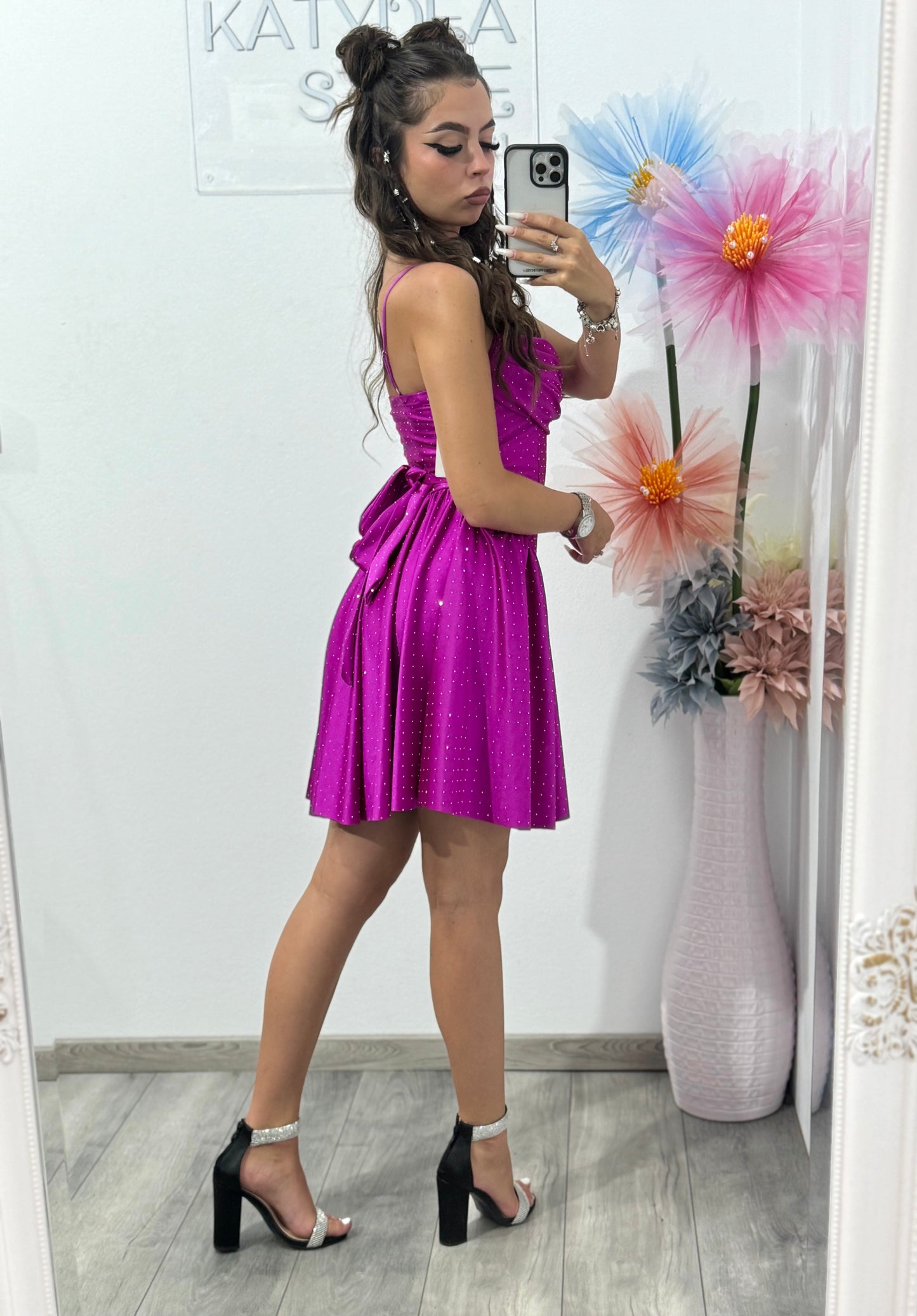 Rochie cu cristale ștanțate fucsia Ginny