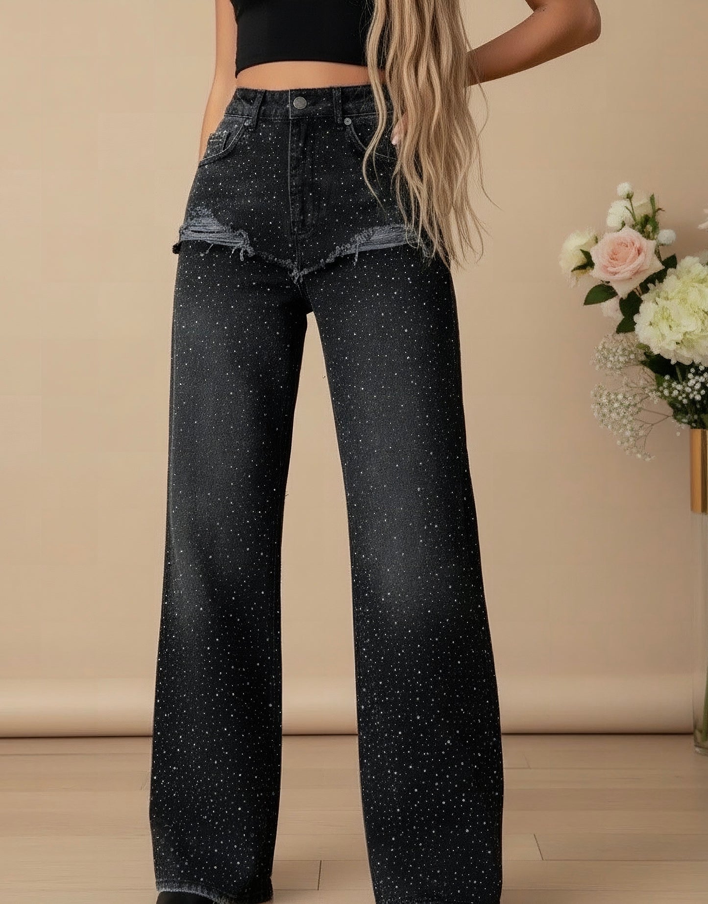 Jeans WideLeg cu cristale ștanțate MARYA