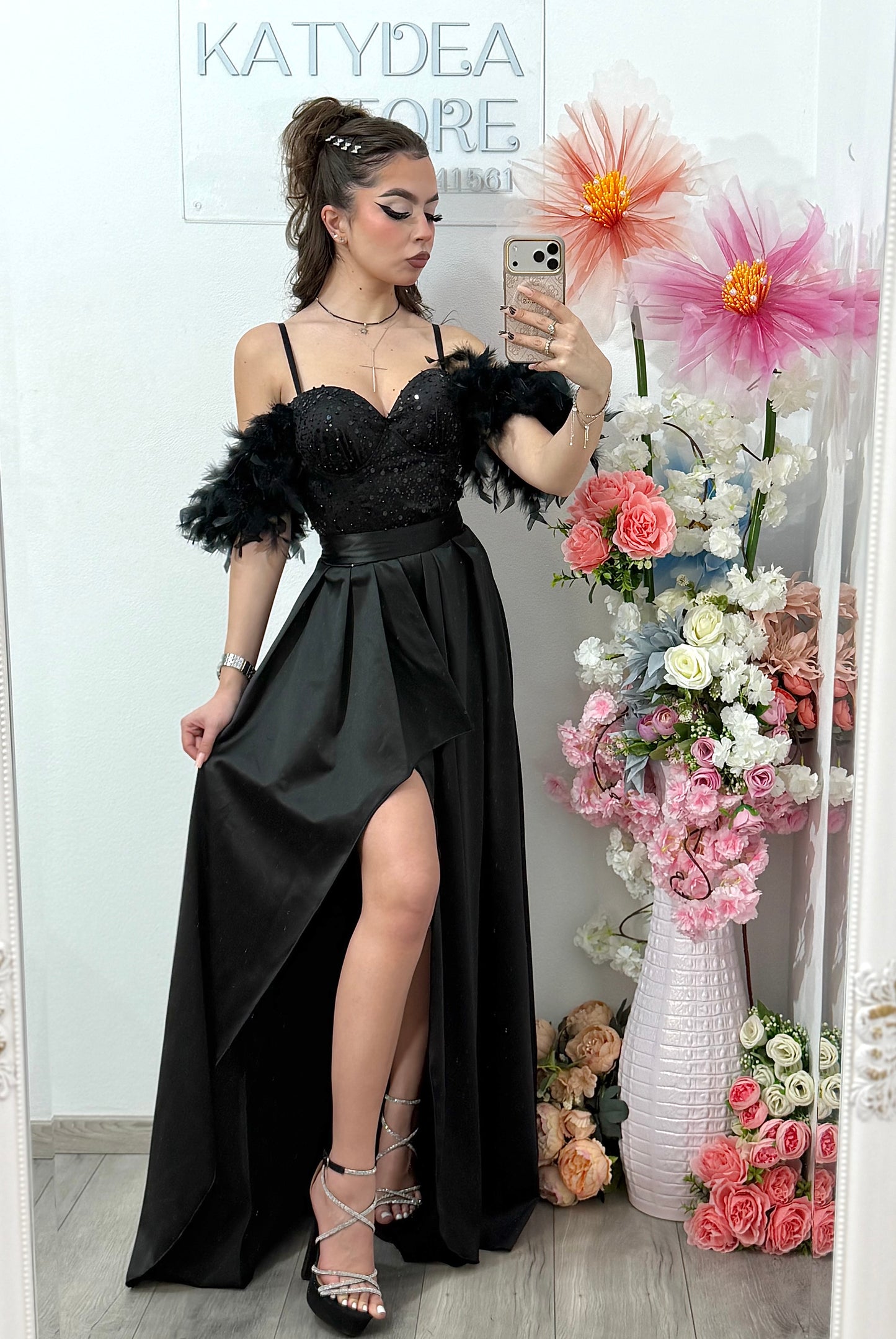 Rochie lunga neagra cu paiete Pinko