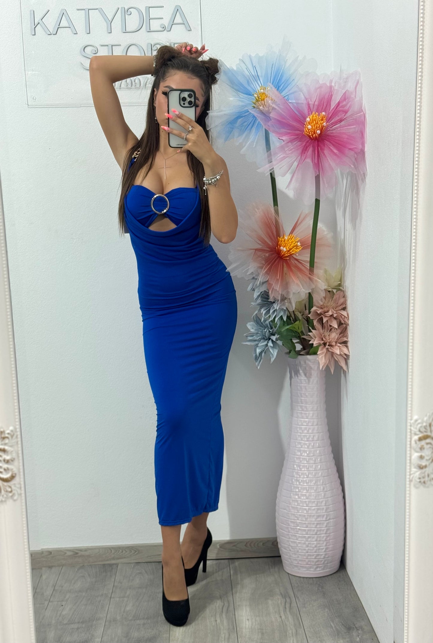 Rochie pe corp midi albastră Jessica