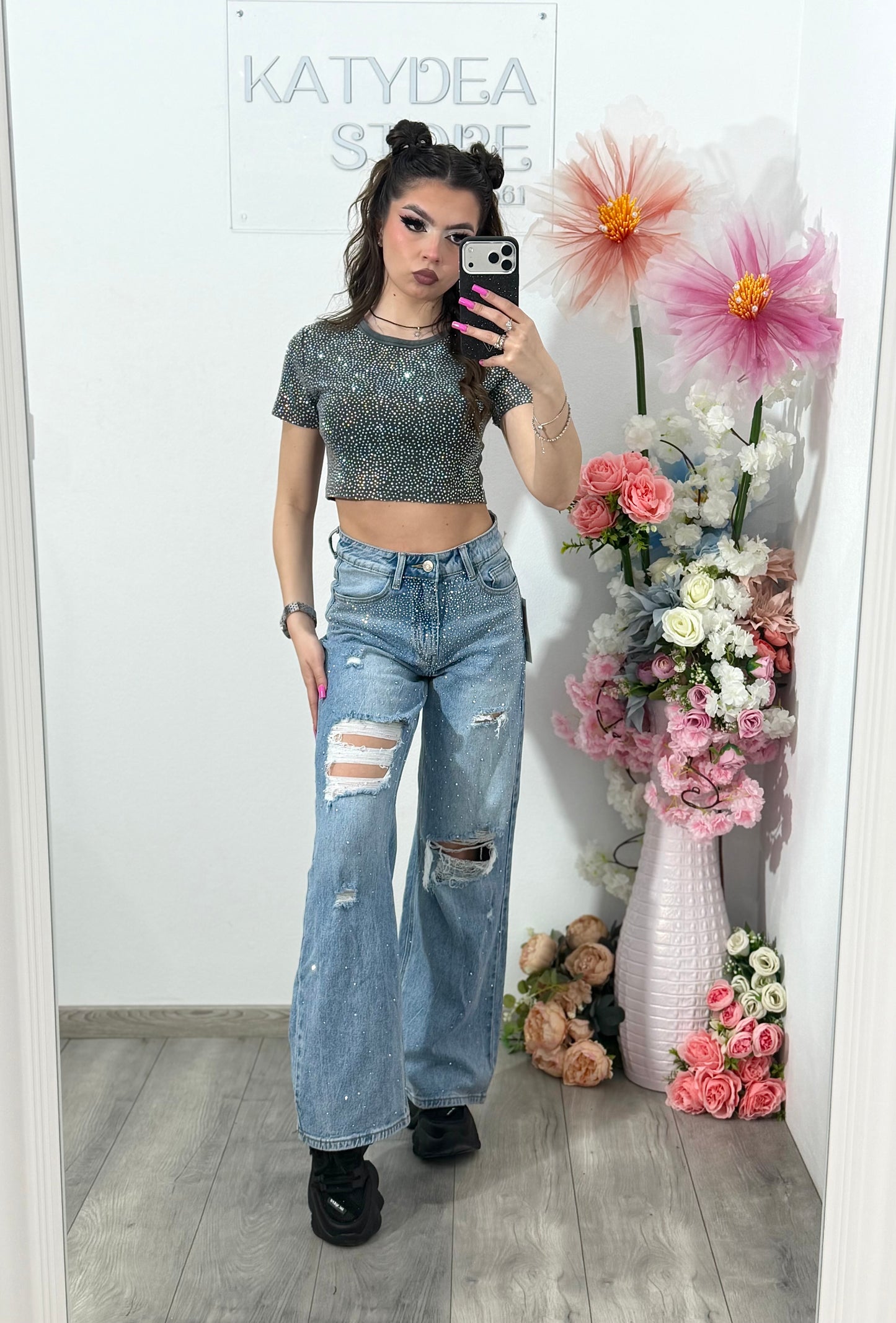 Jeans WideLeg cu cristale DELYA
