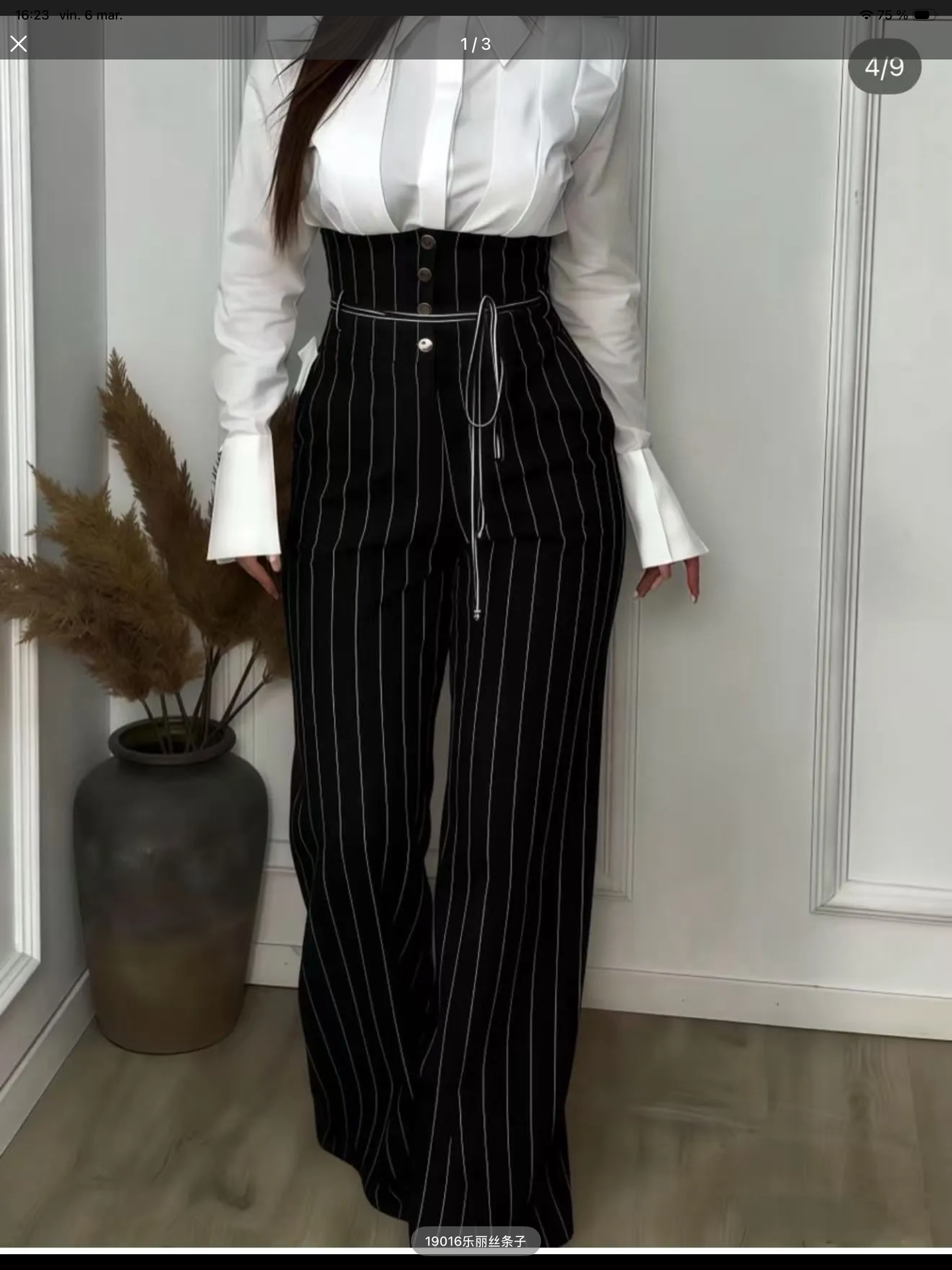 Pantaloni WideLeg cu dungi și talie înaltă negri NADIA