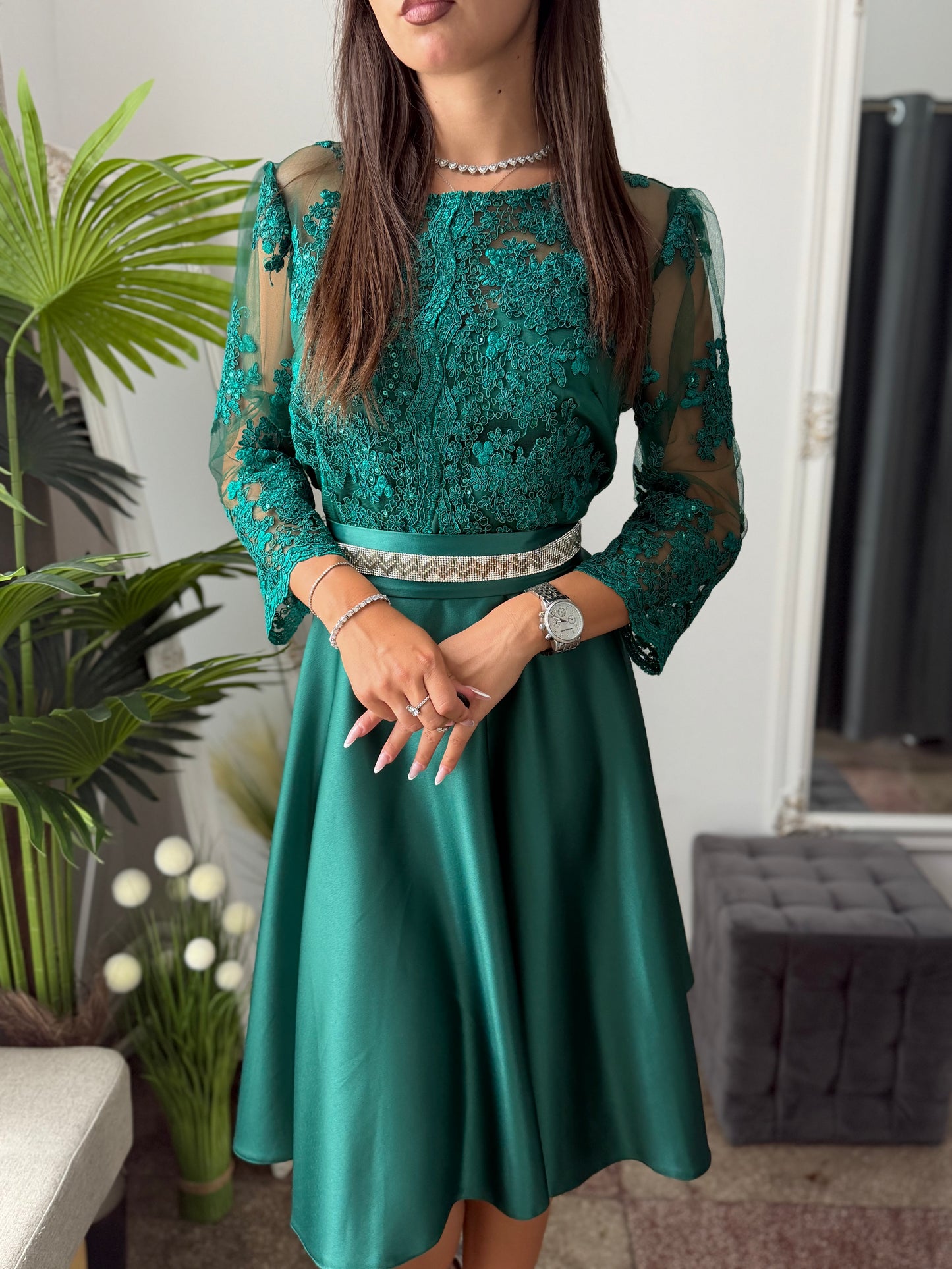 Rochie elegantă din tafta verde smarald EMA