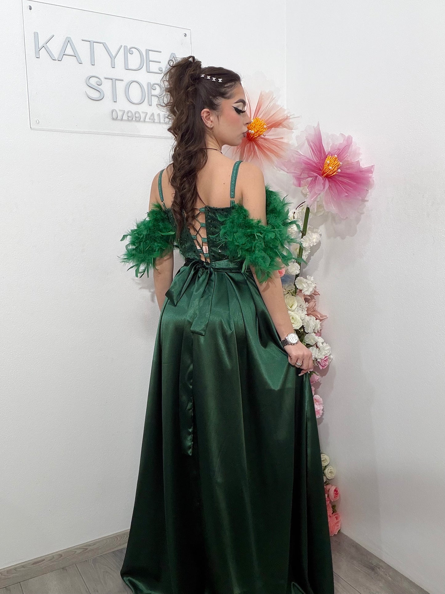Rochie lunga verde cu paiete Pinko