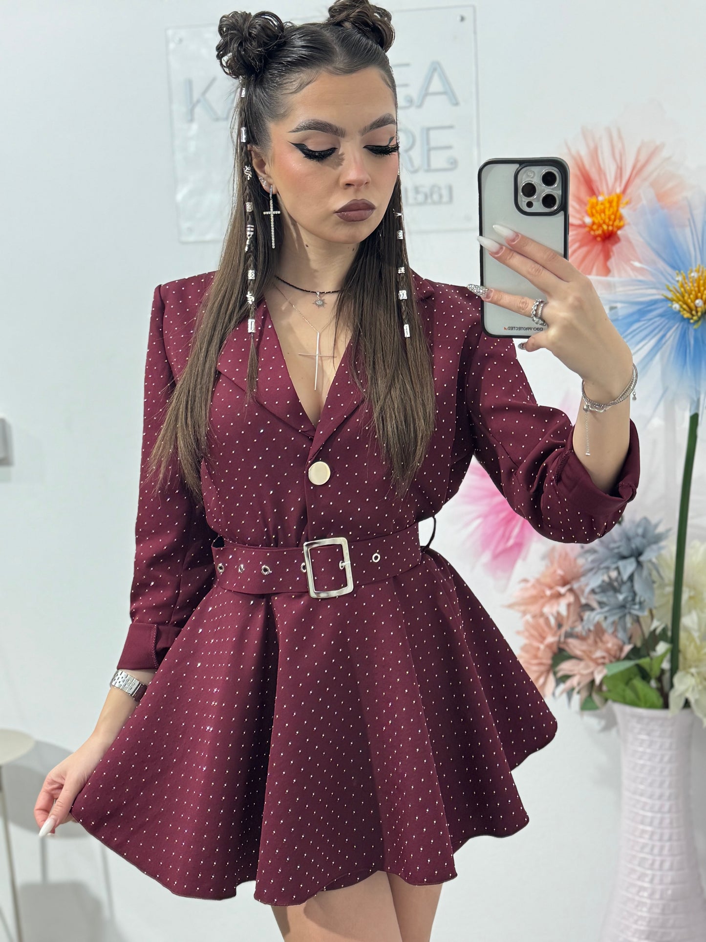 Salopetă full piatră grena Melania