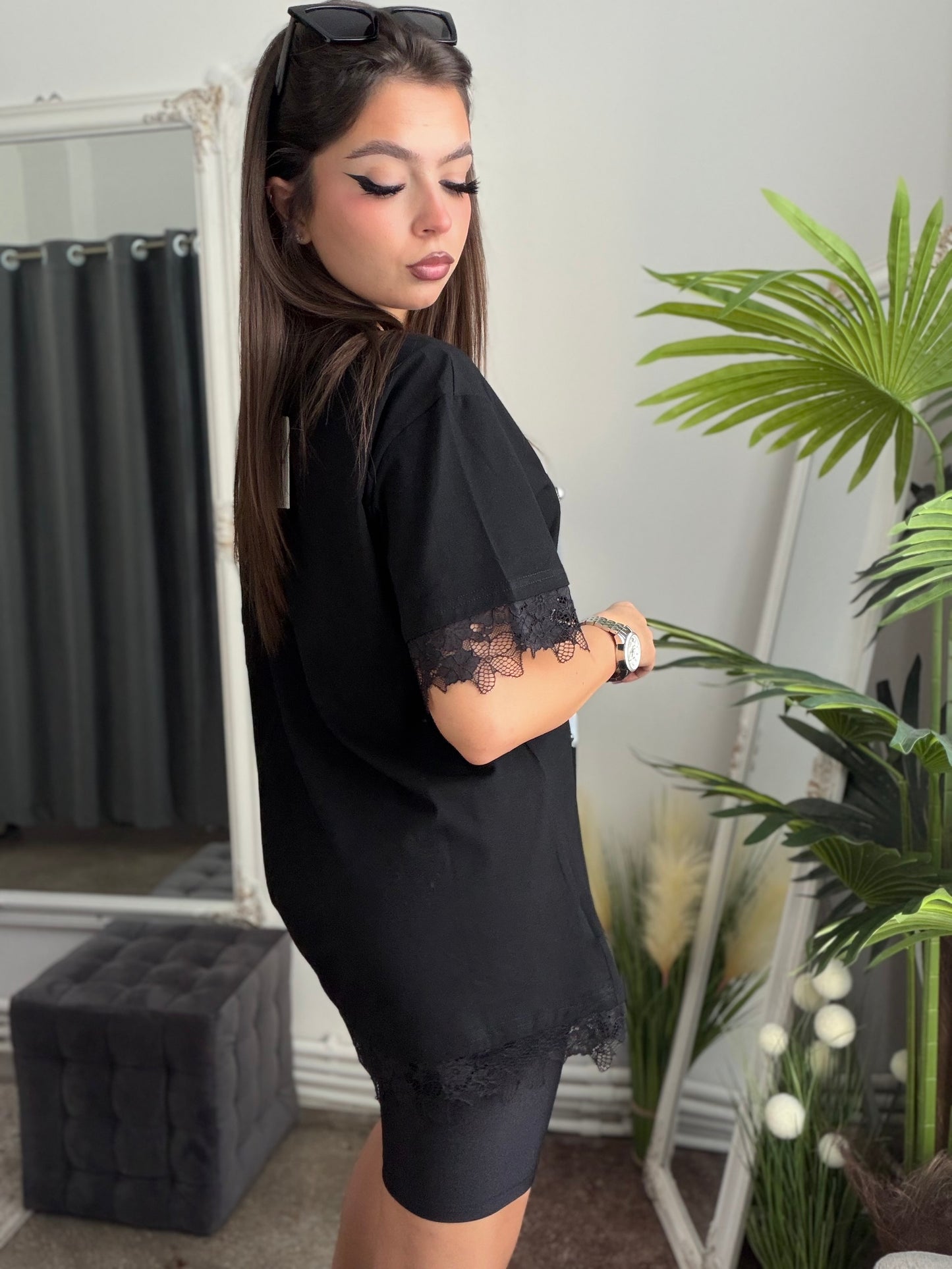 Tricou dantelat cu imprimeu negru GABY