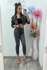 Jeans skinny grey cu cristale Anne