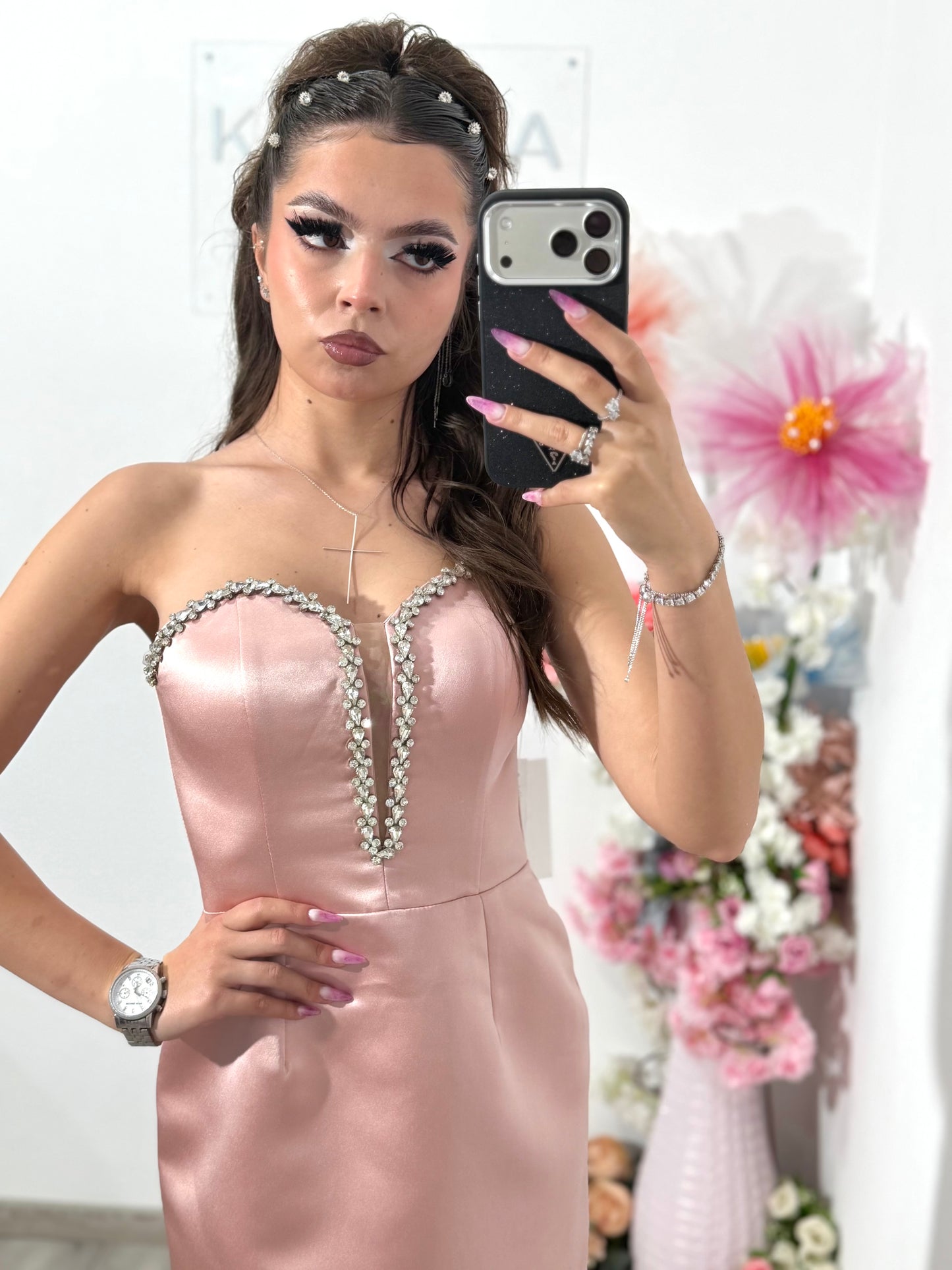 Rochie roz din tafta Camille