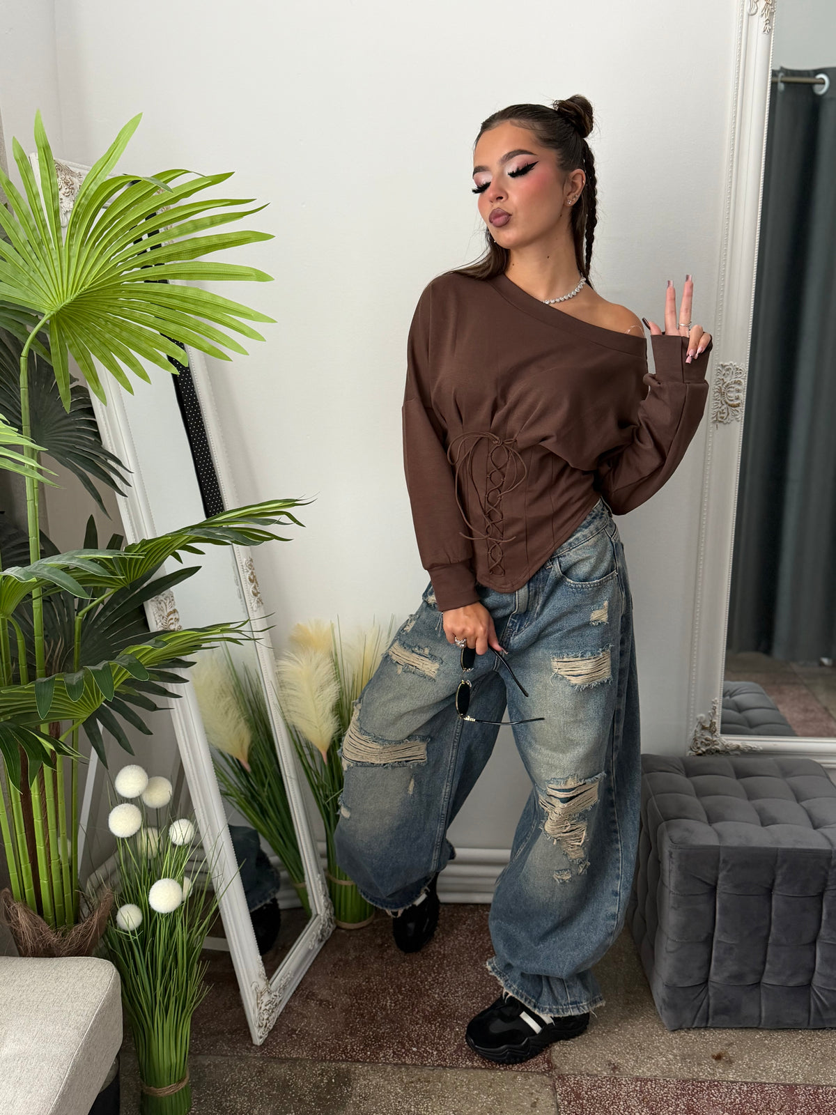 Bluză tip corset maro JOLIE