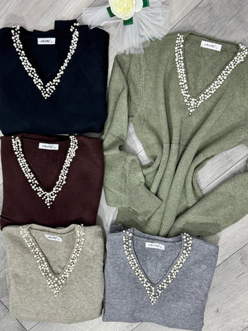 Bluză din tricot cu perle Sorina