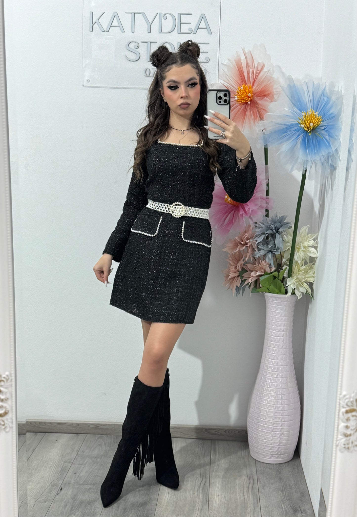 Rochie din tweed neagră ELLA