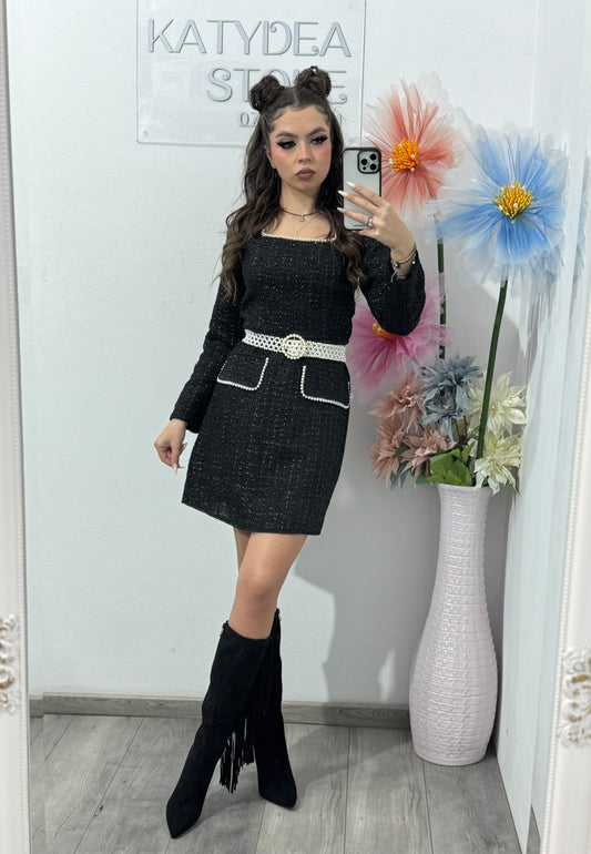 Rochie din tweed neagră ELLA
