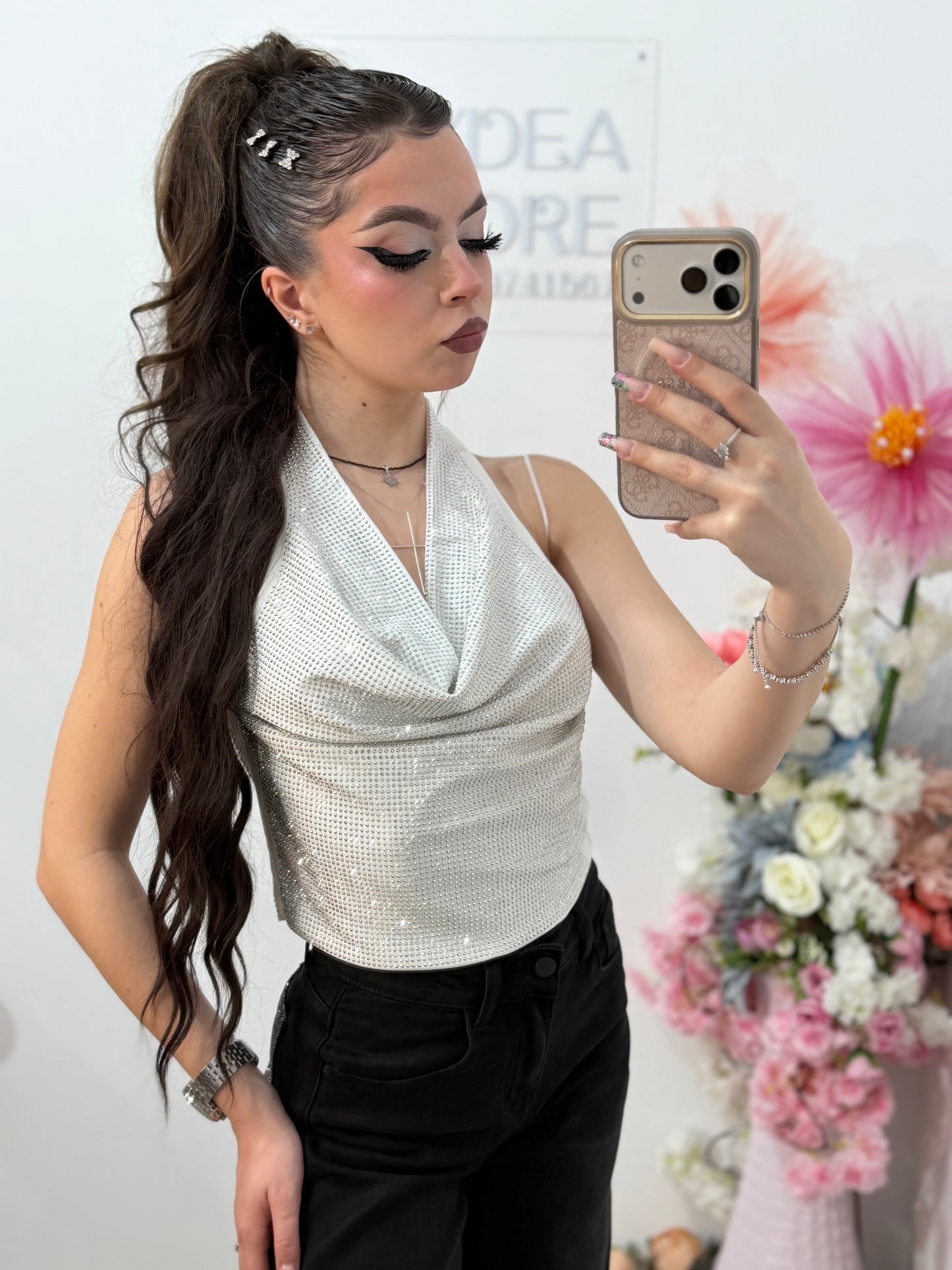 Top elegant full piatră alb NASIA