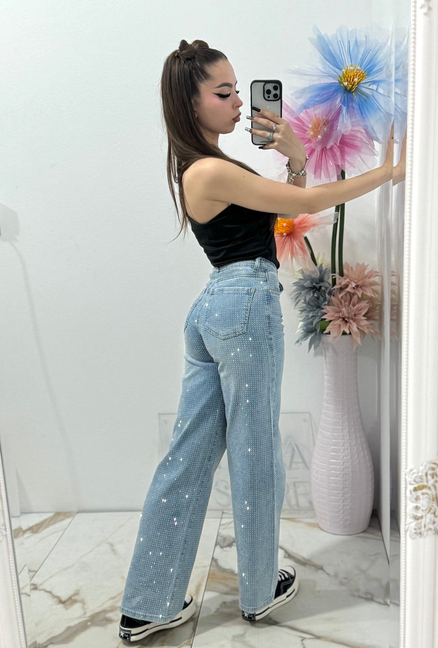 Blugi WideLeg full piatră Dennise