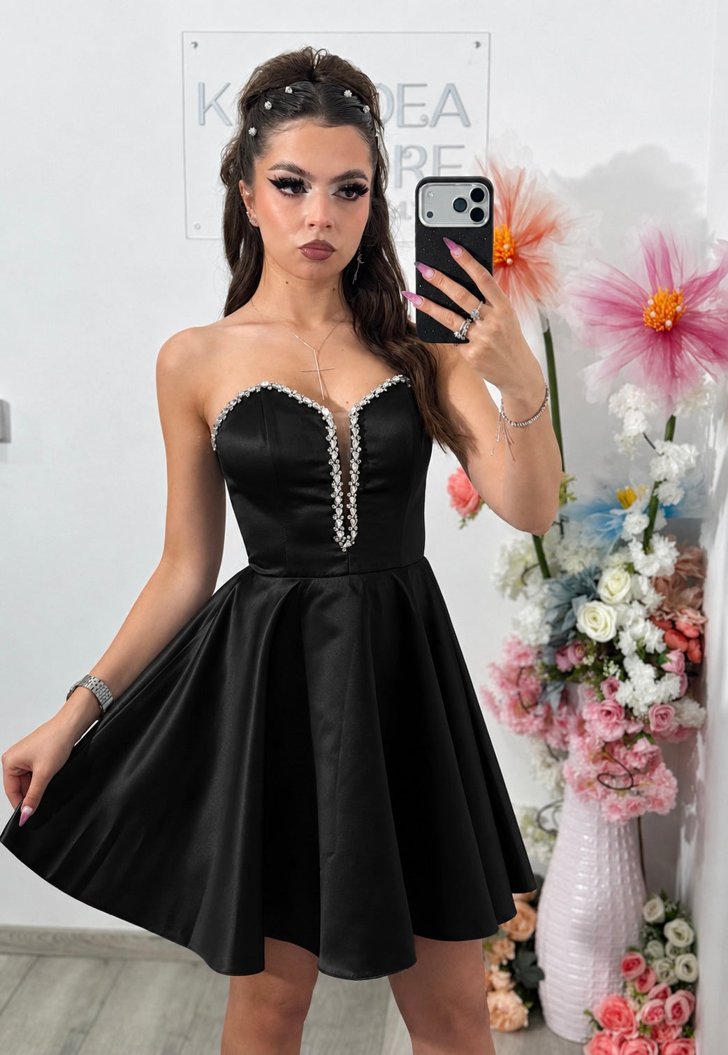 Rochie neagra din tafta Vanessa